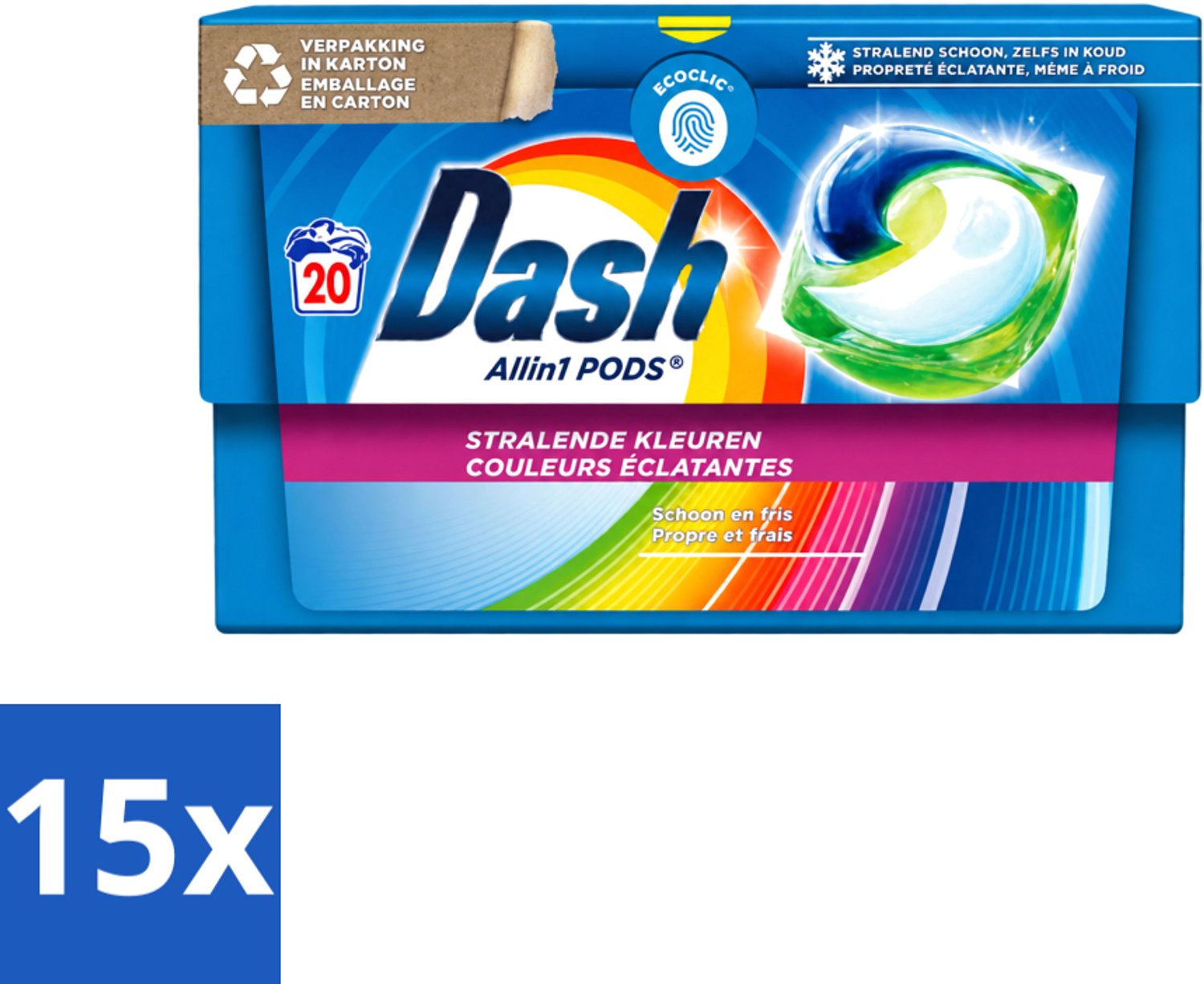 15 x Dash - Stralende Kleuren - Wasmiddel Capsules - All-in-1 Pods - Gekleurde Was - 20 Wasbeurten - Voordeelverpakking - 15 stuks