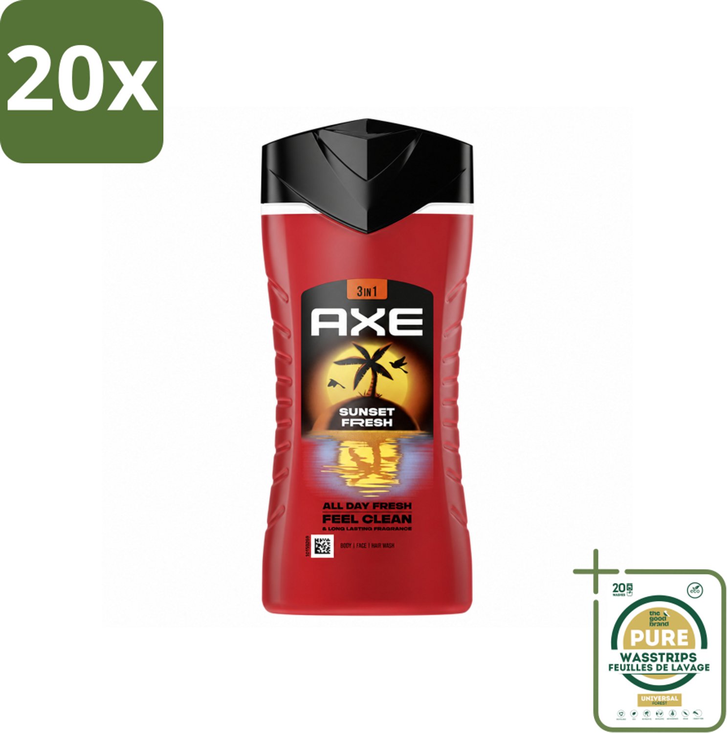 20 x Axe – Douchegel 3-in-1 – Sunset Fresh – 250 ml - Wasstrips - Douchegel - Lichaam Verzorging - Gezicht Verzorging - Haar Verzorging - Frisheid