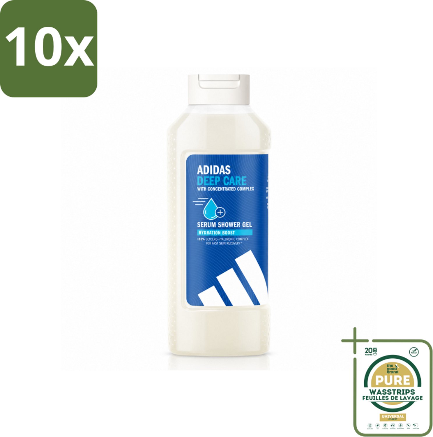 10 x Adidas – Douchegel – Active Skin & Mind Deep Care – 400 ml - Wasstrips - Douchegel - Hydratatie Na Sport - Huid Verzorging - Intensieve Hydratatie - Gevoelige Huid