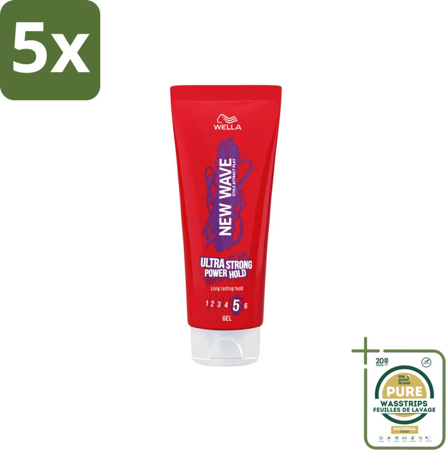 5 x Wella – New Wave Ultra Strong Power Hold – Haargel – 200 ml - Wasstrips - Haargele - Stijl - Fixatie - Krachtige Houding - Haarstructuur