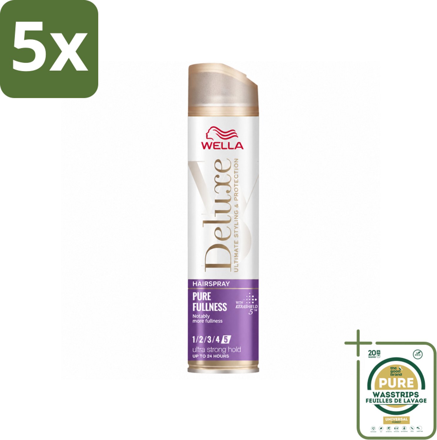 5 x Wella – Deluxe Pure Fullness – Haarspray – 250 ml - Wasstrips - Haarspray - Haar Fixatie - Volume Haar - Glanzend Haar - Anti-pluis