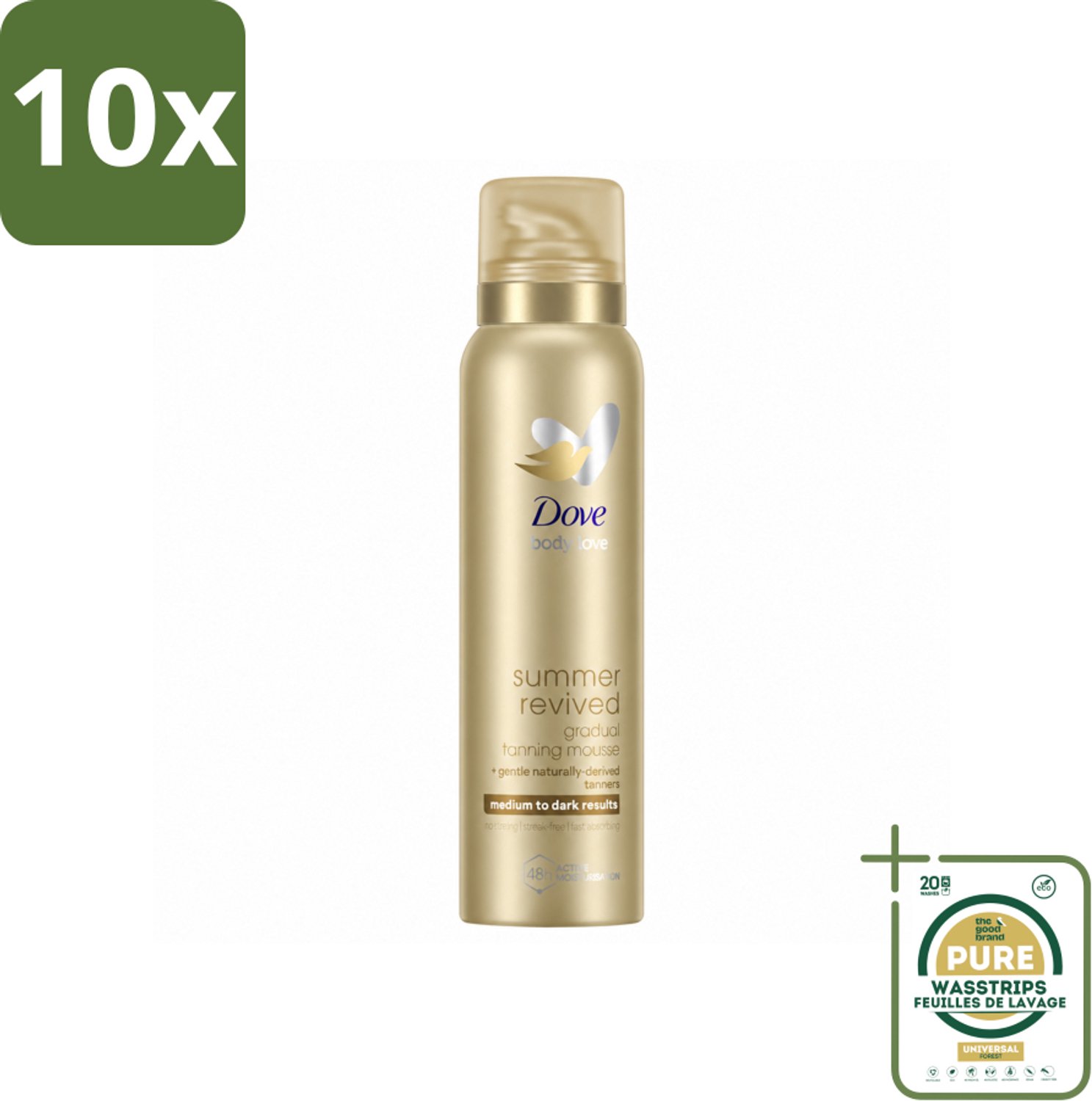 10 x Dove – Bodymousse – Summer Revived Medium-Dark – 150 ml - Wasstrips - Zelfbruinende Bodymousse - Natuurlijke Teint - Zomerse Teint - Huid Verzorging - Huid Hyderatatie