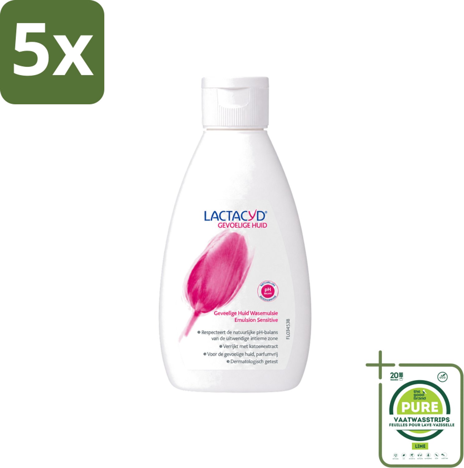 5 x Lactacyd – Sensitive – Extra Mild – 200 ml - Grootverpakking - Vaatwasstrips - Gevoelige Huid Verzorging - Intieme Wasemulsie - Melkzuur - Katoenextract - PH-vriendelijk