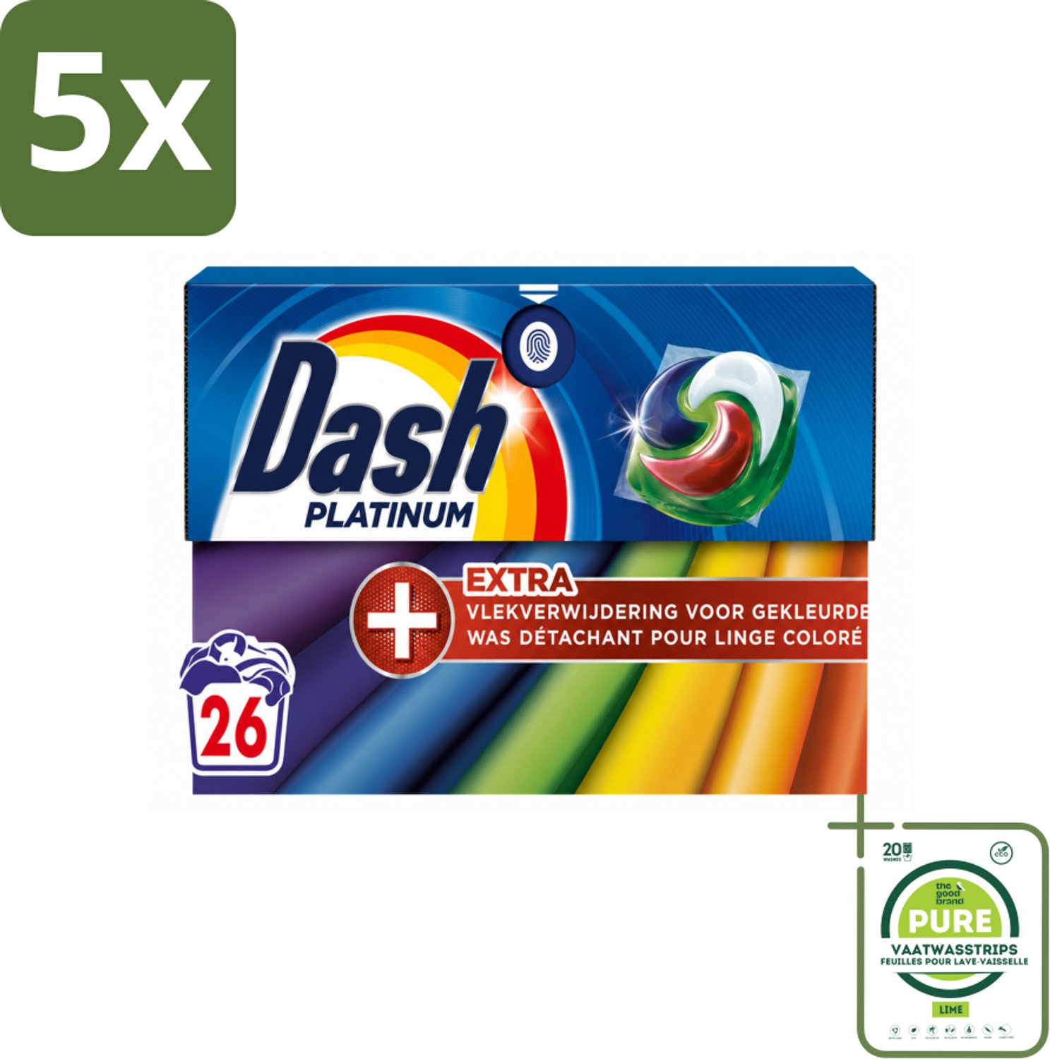5 x Dash – Wasmiddelcapsules – 4in1 Pods + Extra Vlekverwijdering Color – 26 capsules - Grootverpakking - Vaatwasstrips - Kleurbehoud - Vlekverwijdering - Ingedroogde Vlekken - Wasproduct - Gekleurde Was