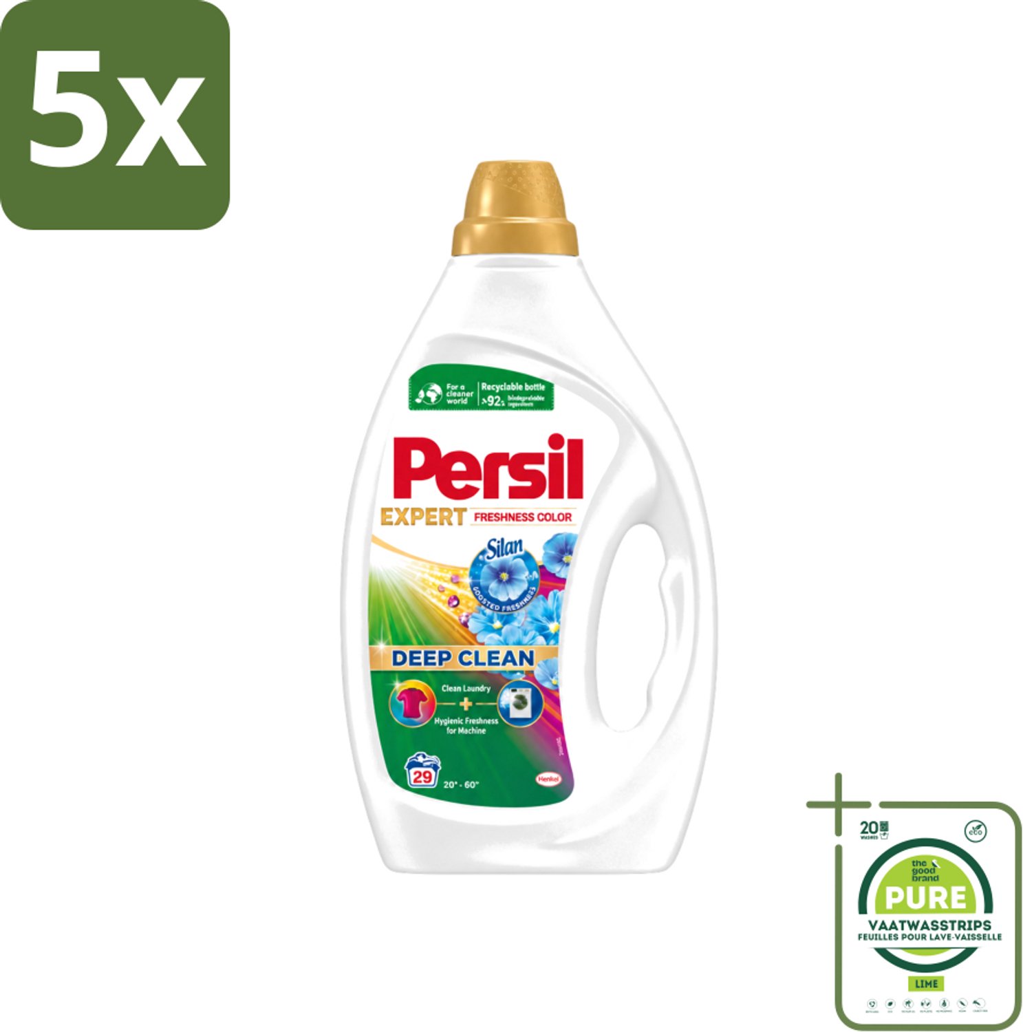 5 x Persil Expert - Vloeibaar wasmiddel - Gekleurde Was - Silan Boosted Freshness - 29 Wasbeurten - Grootverpakking - Vaatwasstrips - Gekleurde Was - Vloeibaar Wasmiddel - Freshness By Silan - Wasbeurten - Frisse Geur