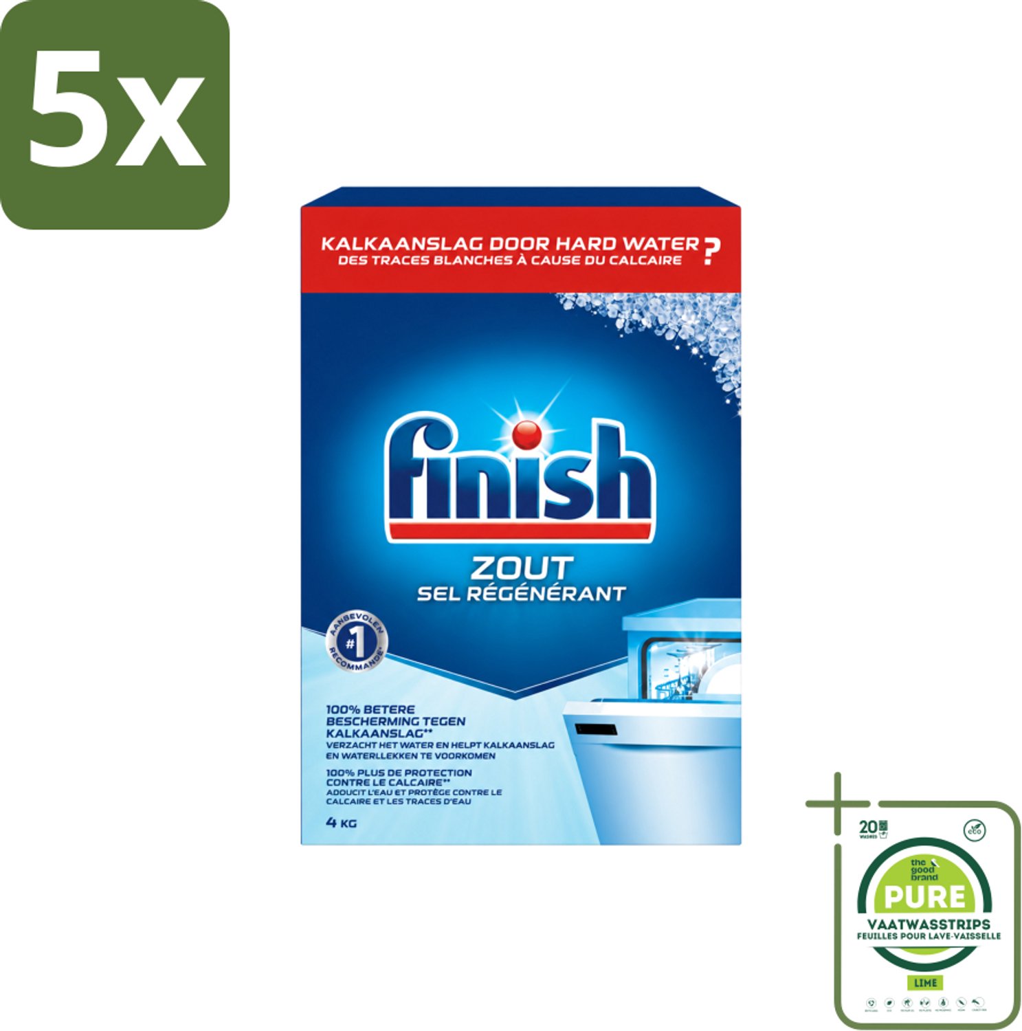 5 x Finish - Vaatwasmachine Zout - Anti-Kalk & Anti-Corrosie - 4 kg - Grootverpakking - Vaatwasstrips - Vaatwasmachine Zout - Kalkvoorkomend - Vaatwasmachine Bescherming - Kalkaanslag Voorkomen - Vaatwasmachine Filter Bescherming