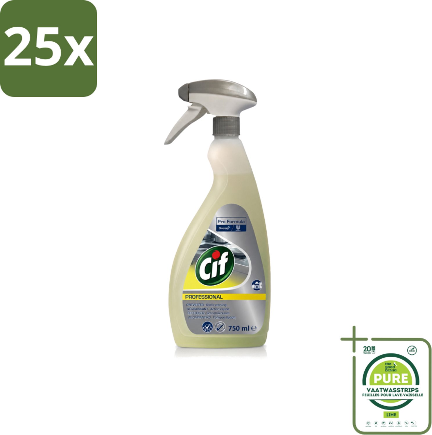 25 x Cif - Ontvetter - Business Solutions Krachtige Keukenontvetter - 750 ml - Grootverpakking - Vaatwasstrips - Keukenontvetter - Vet Verwijderen - Aluminium Reinigen - Eiwitrijk Vuil - Keuken Reinigen
