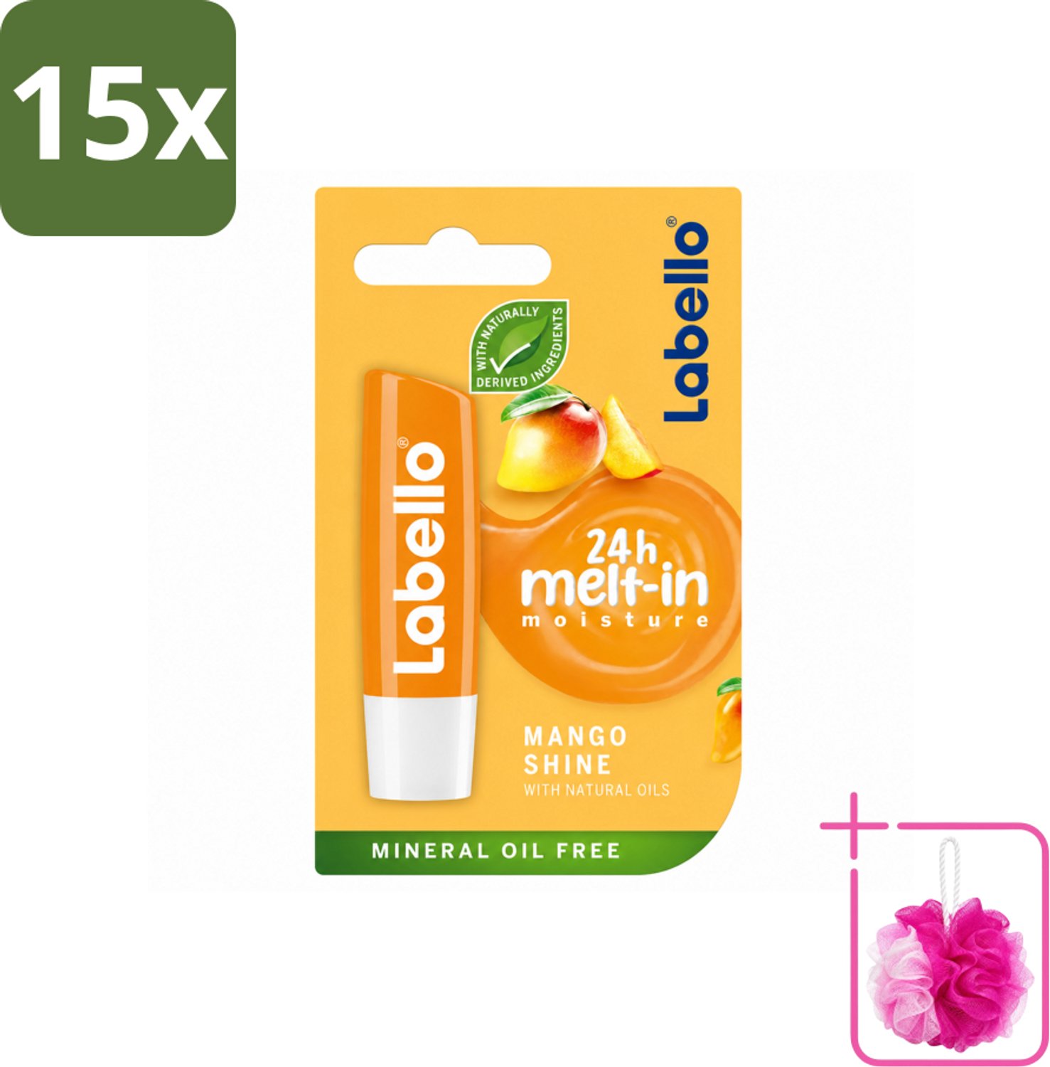 15 x Labello – Lippenbalsem -- Mango Shine – 4,8 g - Bulkverpakking - Lippenbalsem - Douchemop - Mango geur