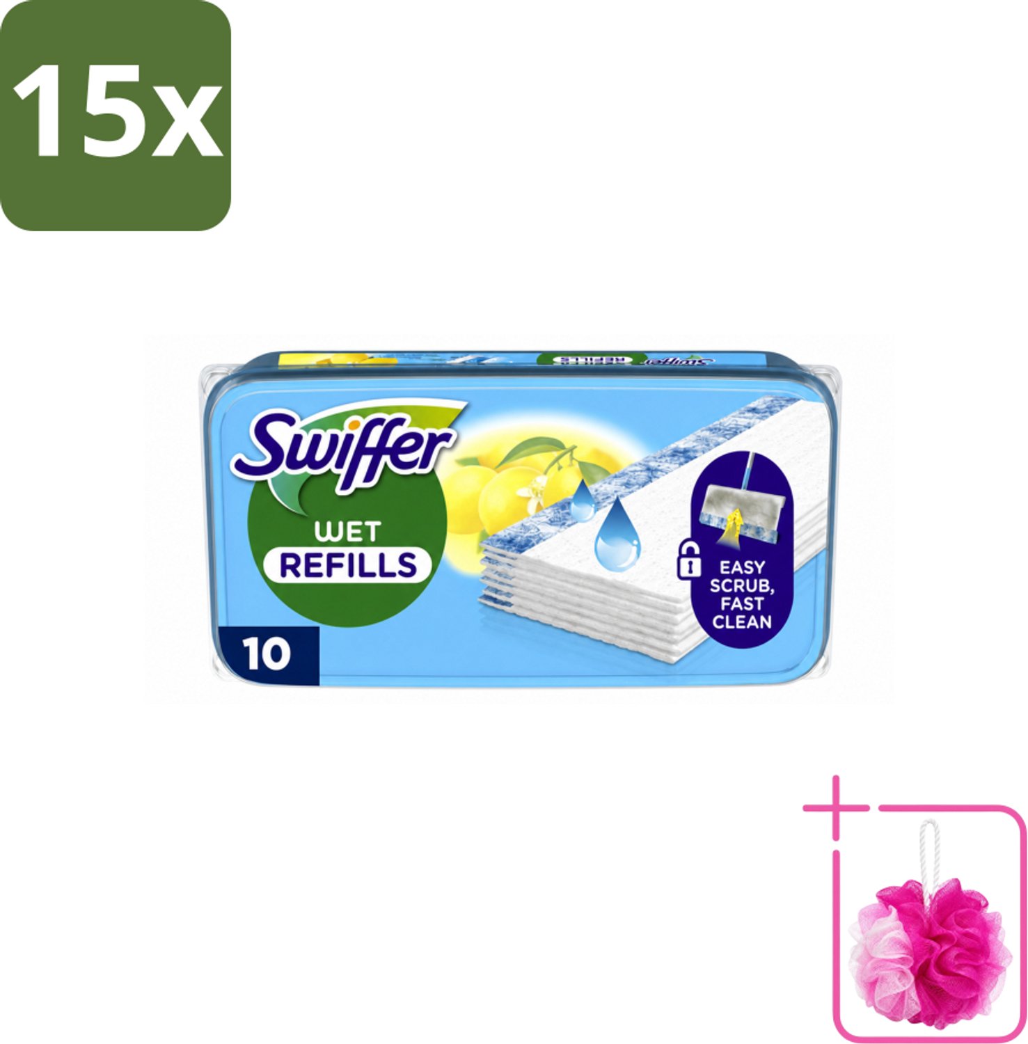 15 x Swiffer - Vloerdoekjes – Citrus Fresh – 10 doekjes - Bulkverpakking - Vloerdoekjes navullingen - Douchemop - Schoonmaak doekjes