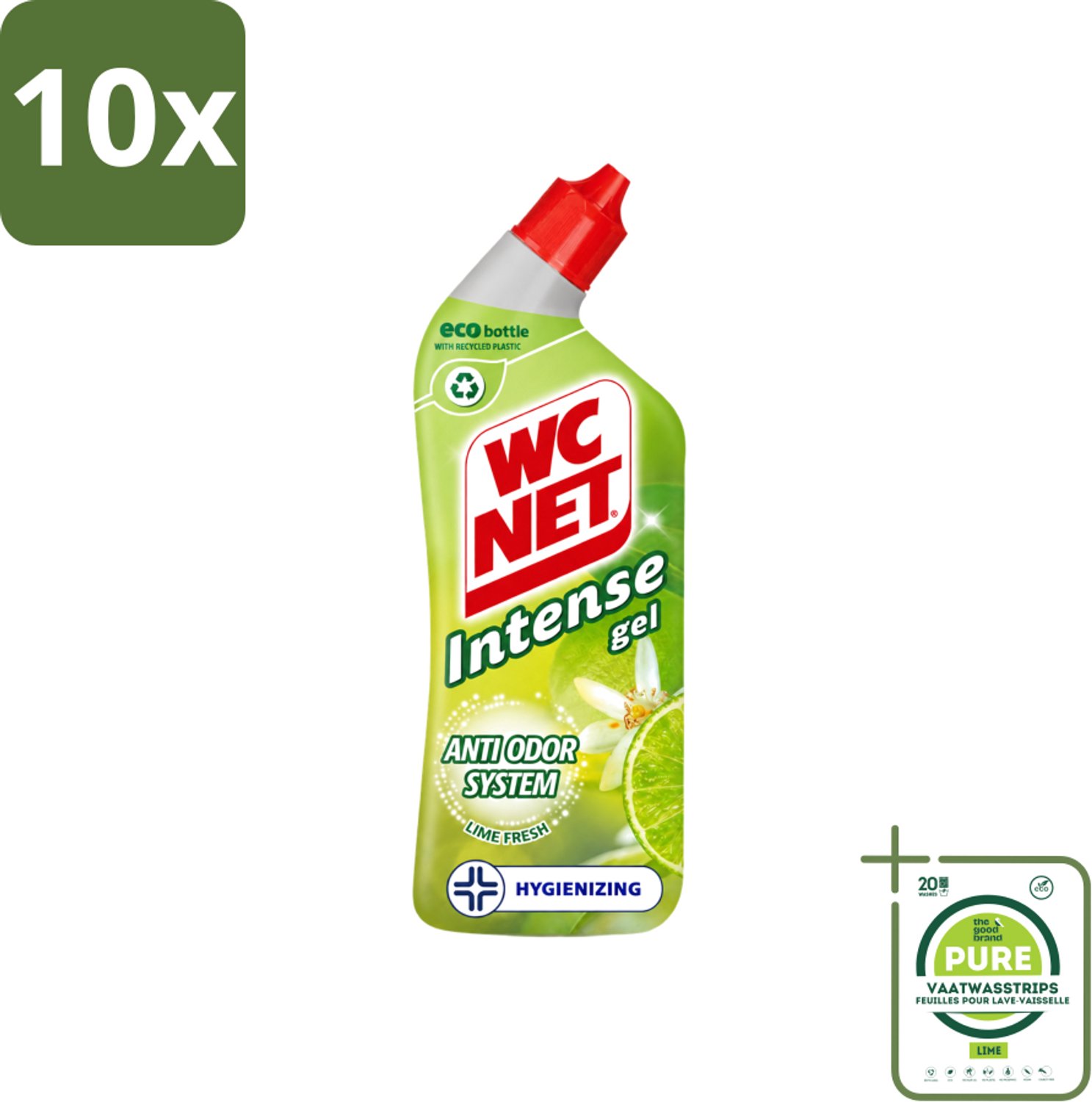 10 x WC Net - Toiletreiniger - Gel - Met Limoen- 750 ml - Grootverpakking - Vaatwasstrips - WC Net - Toilet Reiniger - Toilet Reinigen - Toilet Geur - Toilet Reinigingsgel