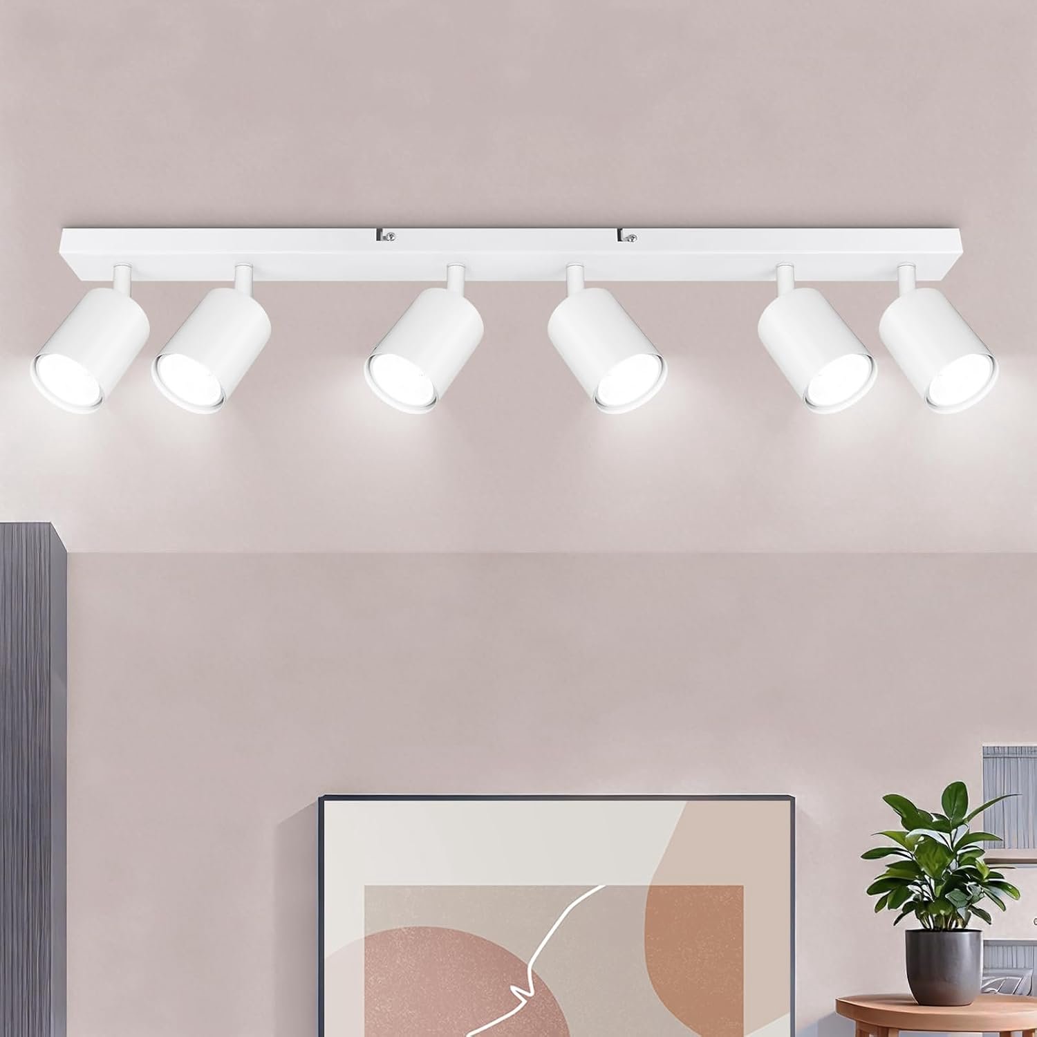 Plafondlamp, spots draaibaar, wit, led-plafondlamp, 6 spots