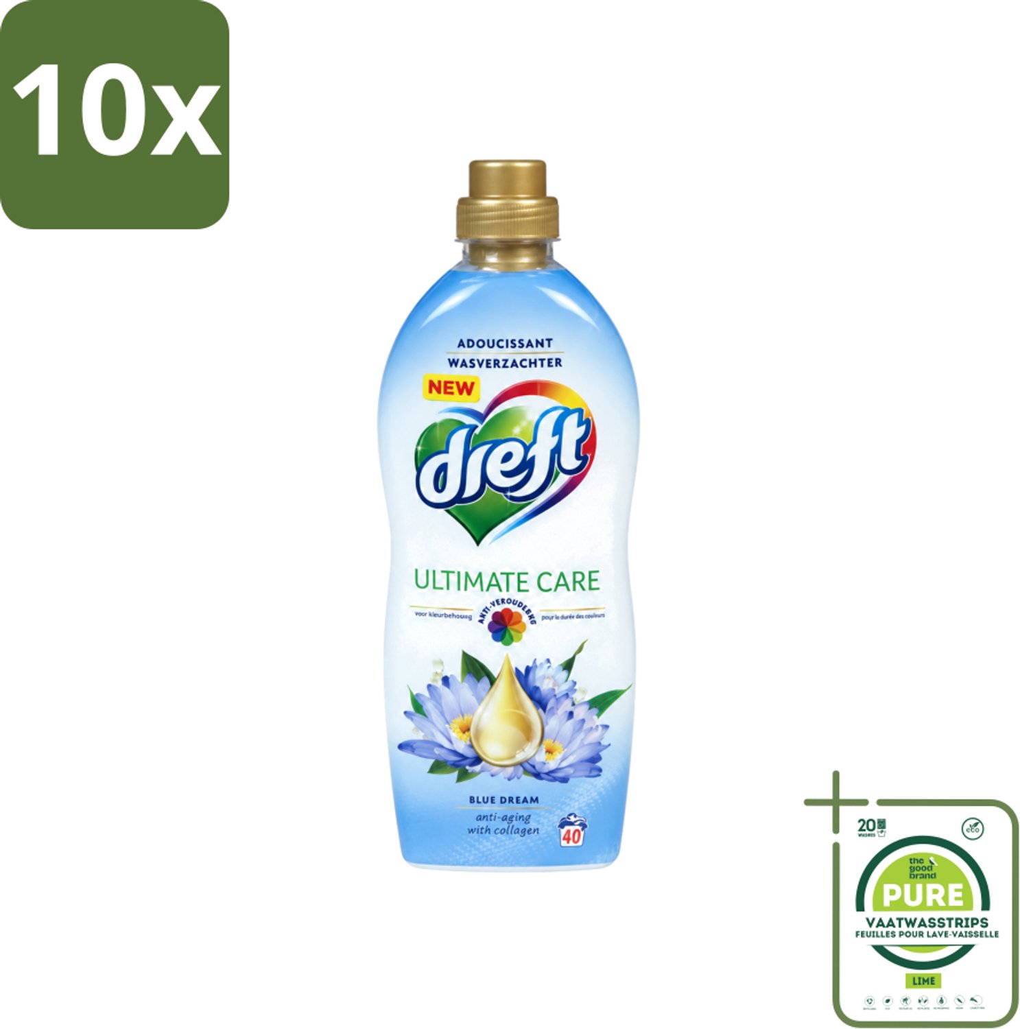 10 x Dreft - Wasverzachter - Gekleurde Was - Blauwe Droom - Anti-Veroudering - 40 Wasbeurten - Grootverpakking - Vaatwasstrips - Wasverzachter - Anti-aging - Kleurbescherming - Wasgoed - Kleding Verzorging