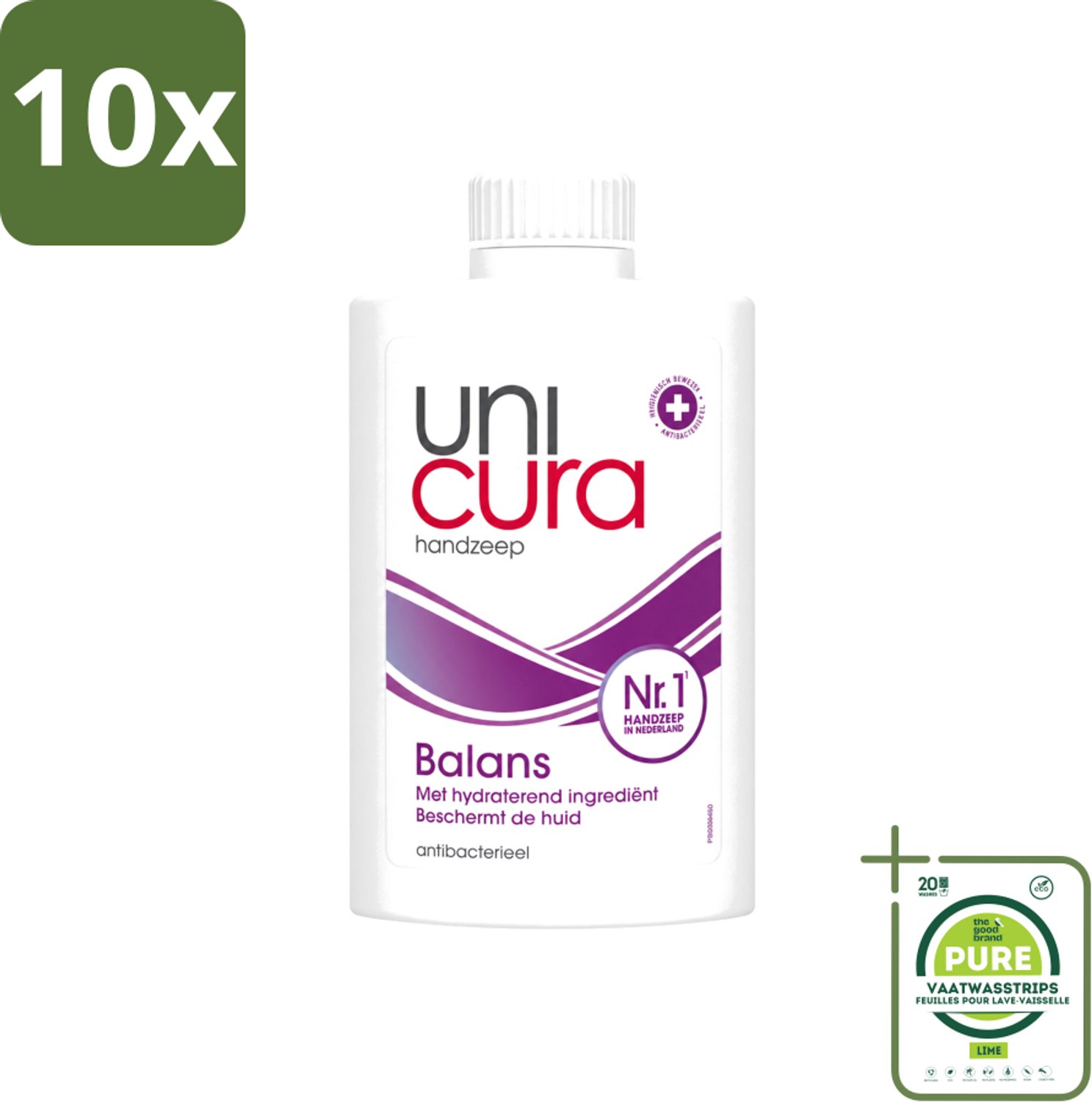 10 x Unicura – Vloeibare Zeep Navulling – Balans – 250 ml - Grootverpakking - Vaatwasstrips - Handzeep - Antibacterieel - Handhygiëne - Hand Reinigen - Zeep Dispense