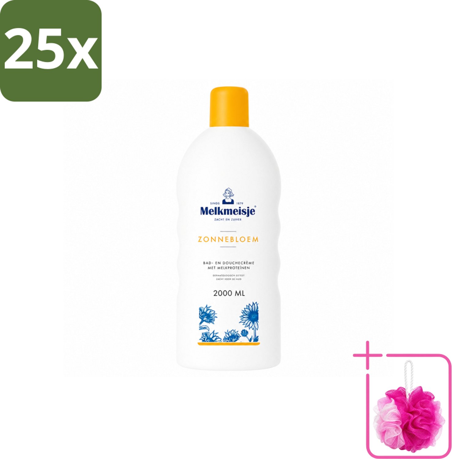 25 x Melkmeisje – Bad & Douchecrème – Zonnebloem – 2000 ml - Bulkverpakking - Bad en douche crème - Douchemop - Zonnebloem en melk