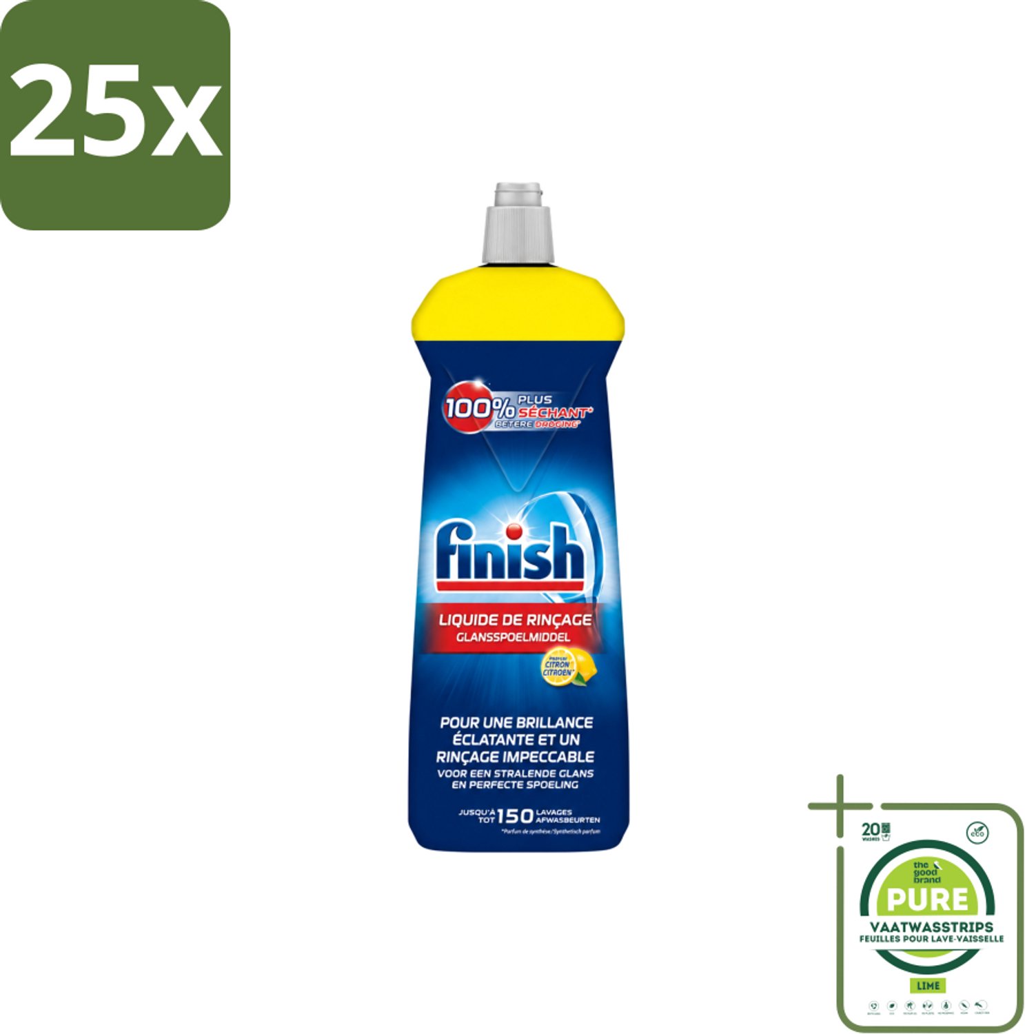 25 x Finish – Glansspoelmiddel – Citroen – 800 ml - Grootverpakking - Vaatwasstrips - Glansspoelmiddel Citroen - Glansspoelmiddel - Vaatwasser - Glans - Droogresultaat