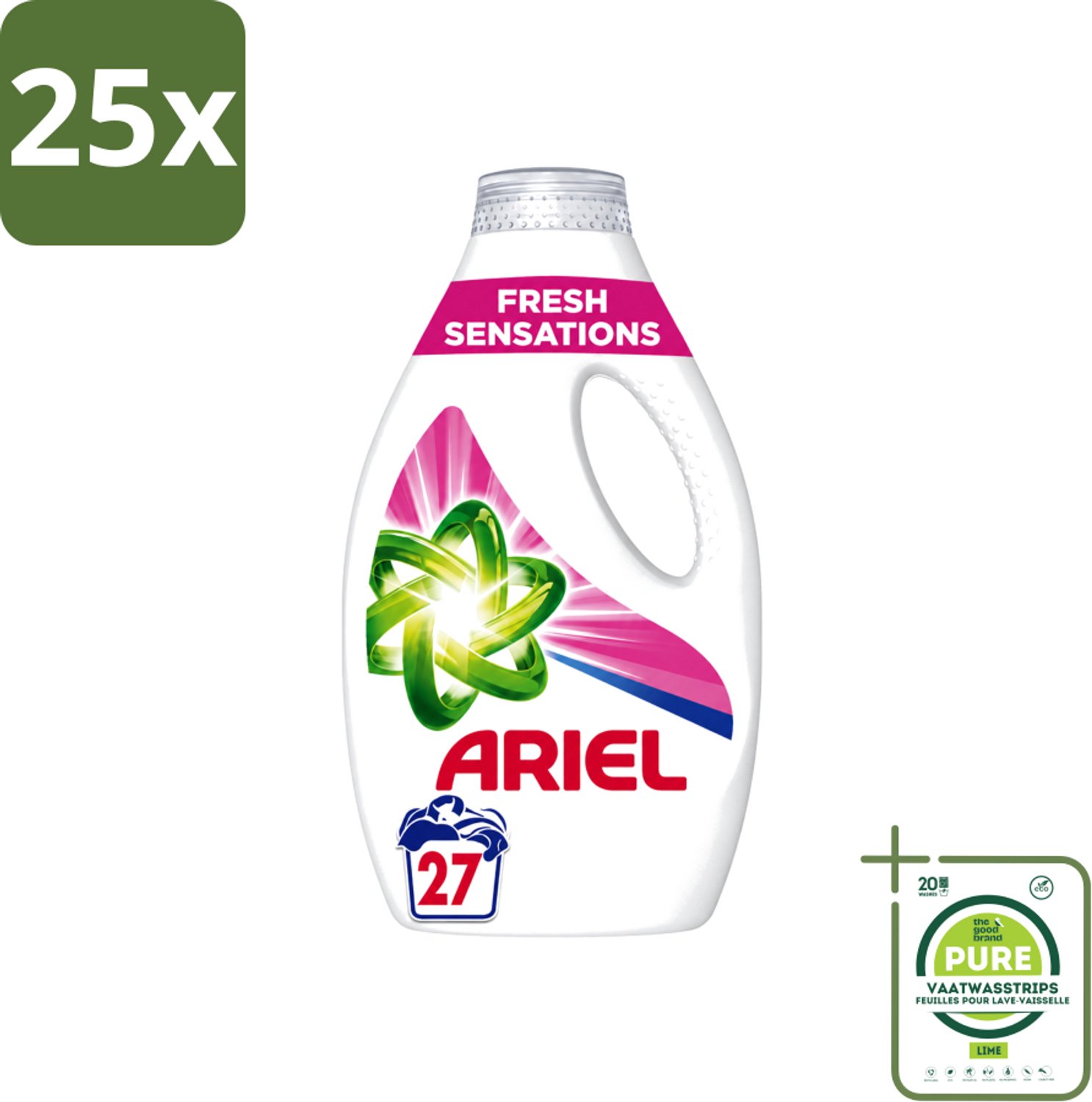 25 x Ariel Original - Fresh Sensations - Vloeibaar Wasmiddel - Witte en Lichtgekleurde Was - 27 Wasbeurten - Grootverpakking - Vaatwasstrips - Vloeibaar Wasmiddel - Frisse Geur - Reiniging - Wasbeurt - Witte Kleding