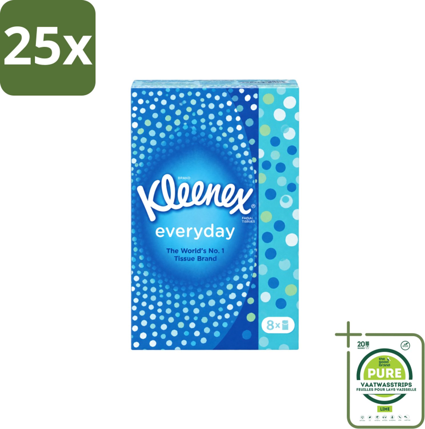 25 x Kleenex - Zakdoekjes - Everyday - 8 Pakjes Zakdoekjes - Grootverpakking - Vaatwasstrips - Zakdoekjes - Schoonmaak - Reinigen - Vlekken - Dagelijks Gebruik
