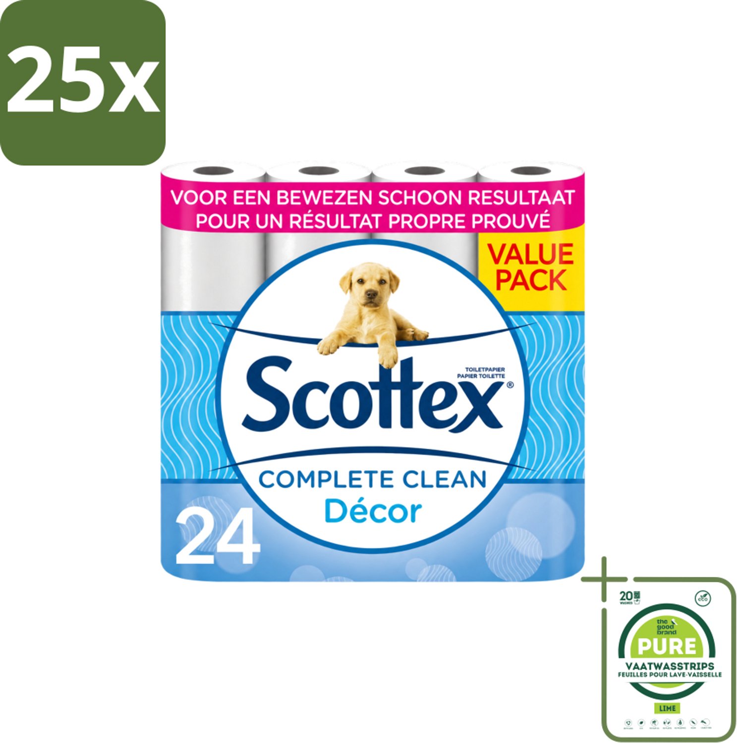 25 x Scottex - Toiletpapier - 2-laags - 24 Rollen - Grootverpakking - Vaatwasstrips - Toiletpapier - 2-laags - 24 Rollen - Zachtheid - Kracht