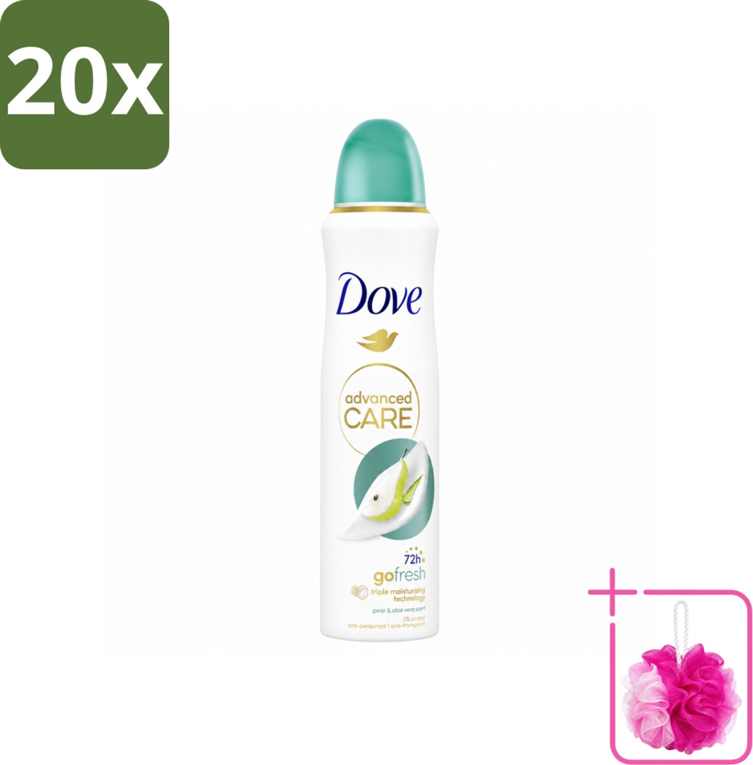 20 x Dove – Deodorant Spray – Peer & Aloe Vera – 150 ml - Bulkverpakking - Anti-transpirant - Douchemop - Deodorant spray