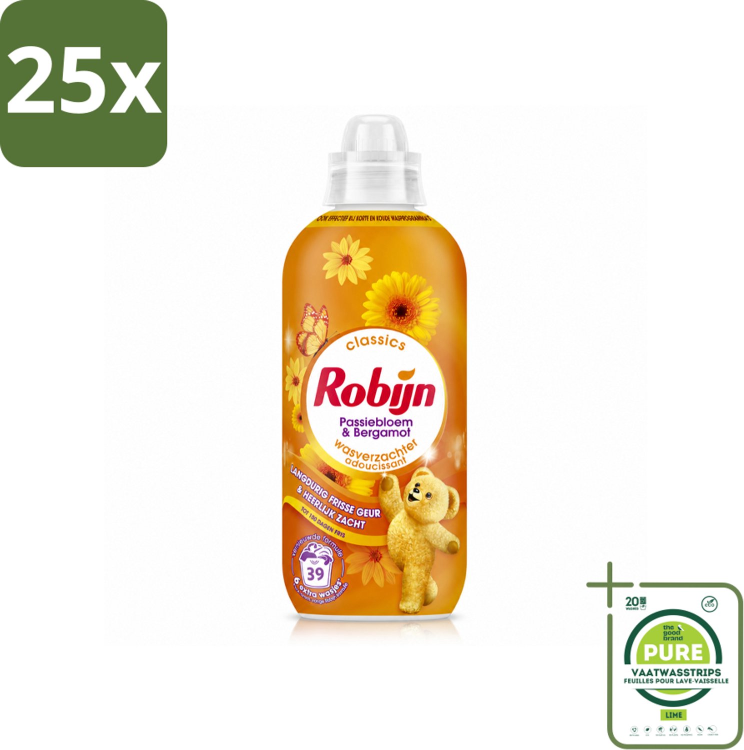 25 x Robijn – Wasverzachter – Passiebloem & Bergamot – 780 ml - Grootverpakking - Vaatwasstrips - Wasverzachter - Wasverzachter Passiebloem Bergamot - Wasverzachter Voor Katoen - Wasverzachter Voor Synthetisch - Wasverzachter Voor Blends