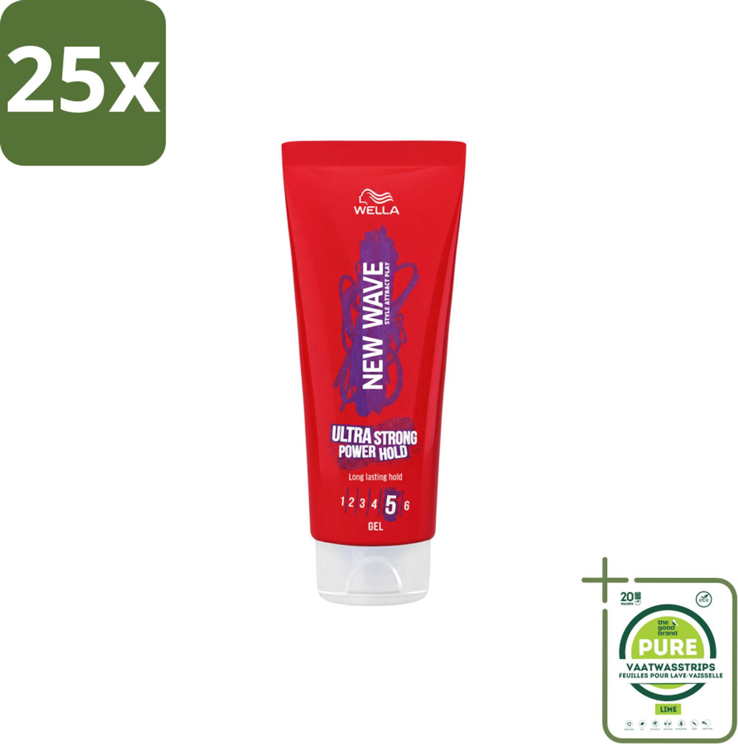 25 x Wella – New Wave Ultra Strong Power Hold – Haargel – 200 ml - Grootverpakking - Vaatwasstrips - Haarkleur - Haartypen - Haartypen - Haartypen - Haartypen