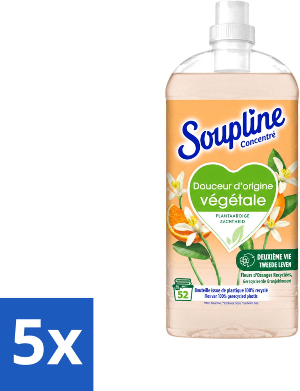 5 x Soupline - Wasverzachter - Oranjebloesem - 52 Wasbeurten - 1.3L - Voordeelverpakking - 5 stuks