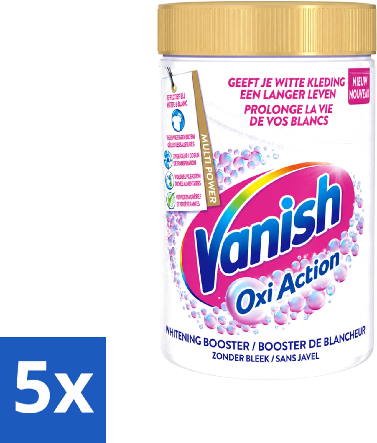 5 x Vanish Oxi Action - Vlekkenverwijderaar Poeder - Zonder Bleek - Witte Was - 710 Gram - Voordeelverpakking - 5 stuks