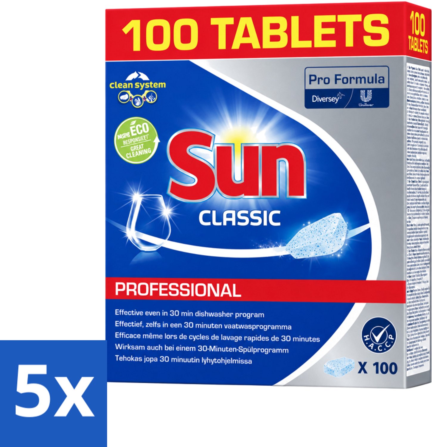 5 x Sun Classic - Pro Formula - Vaatwastabletten - 100 Tabletten - Voordeelverpakking - 5 stuks