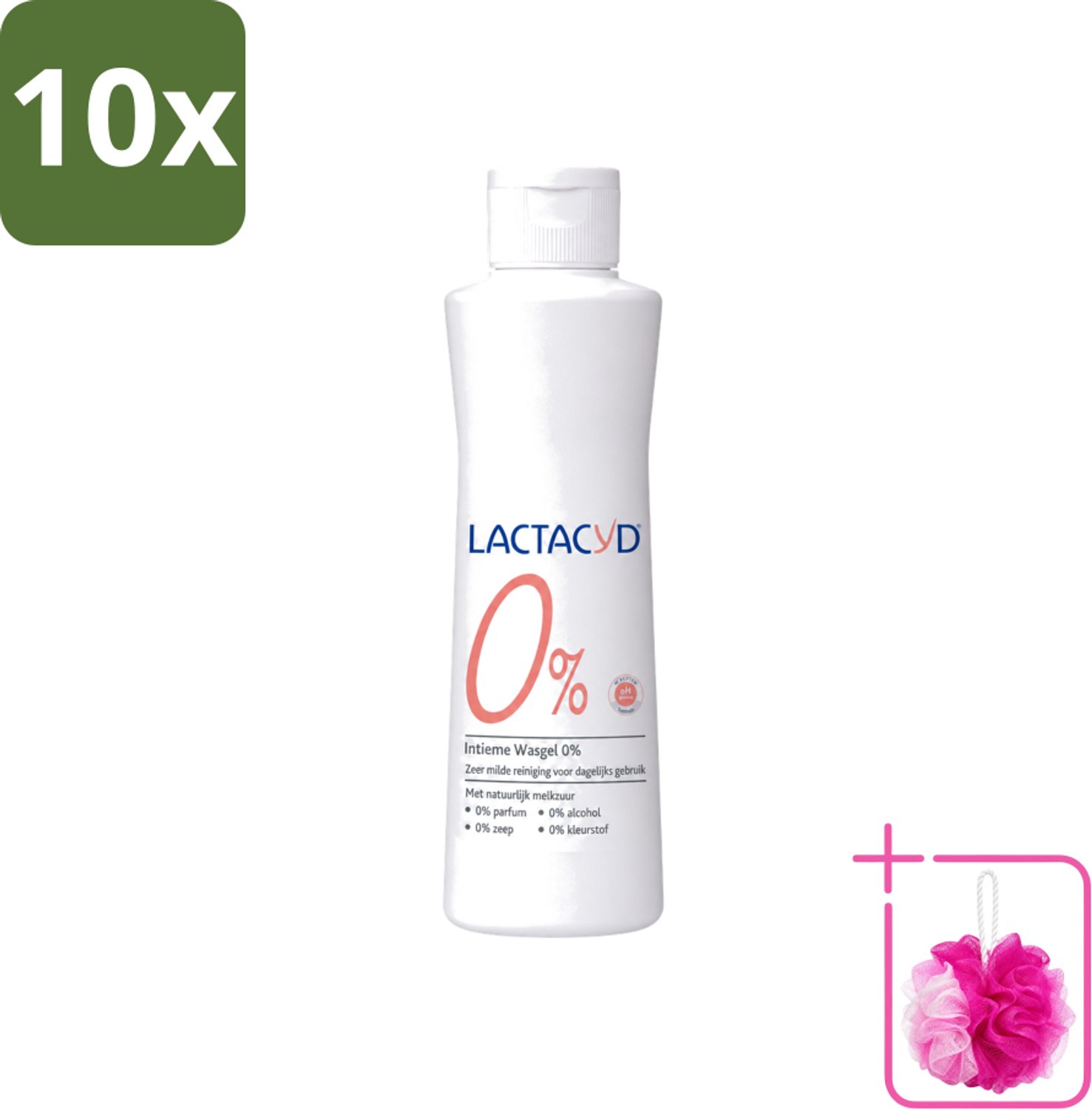 10 x Lactacyd – 0% – Milde Wasgel – 250 ml - Bulkverpakking - Intieme wasgel - Douchemop - Gevoelige huid