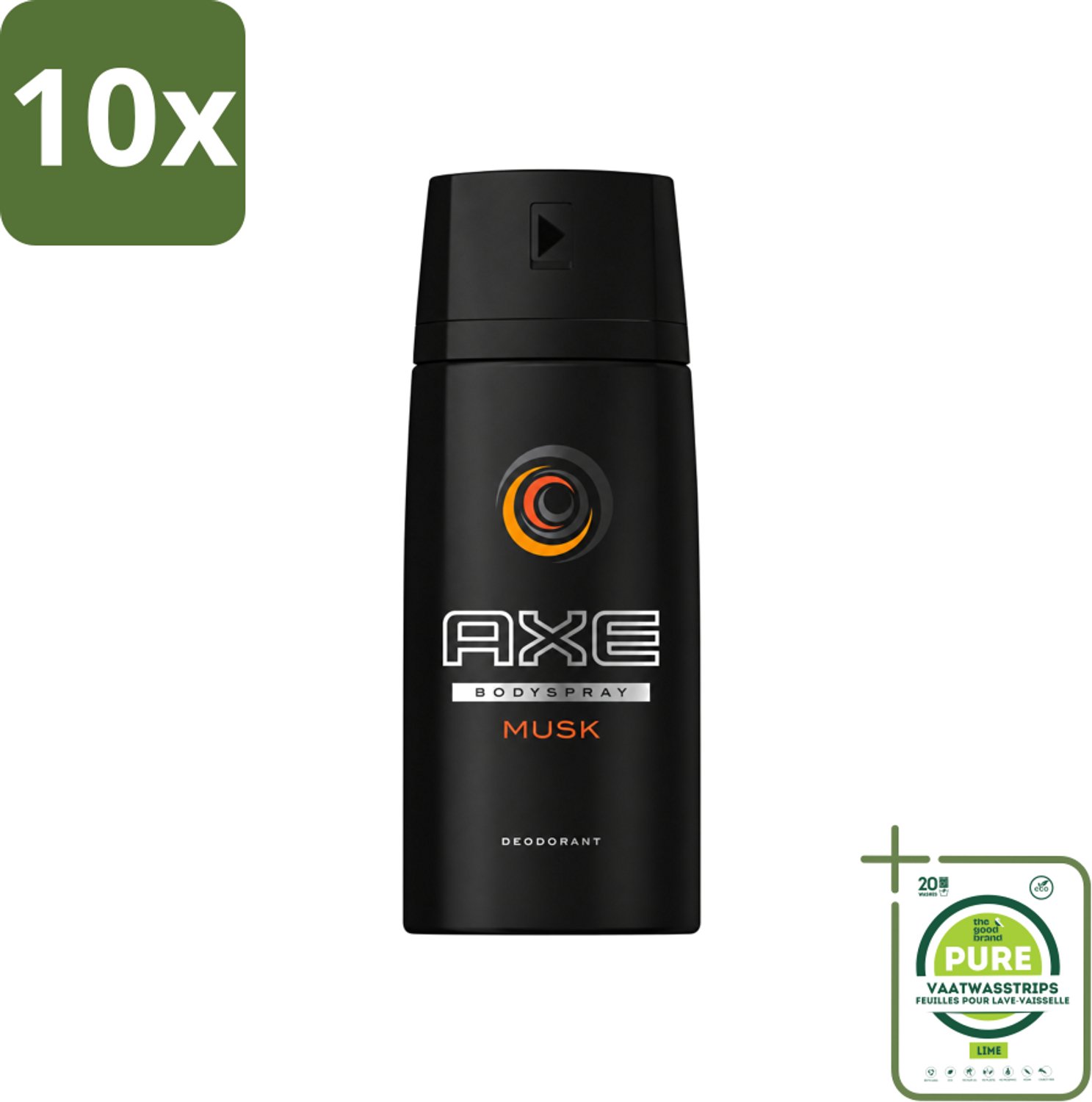 10 x Axe - Deodorant Bodyspray - Musk - 150 ml - Grootverpakking - Vaatwasstrips - Axe Musk Bodyspray - Deodorant Voor Mannen - Frisheid - Geur - Huidbescherming