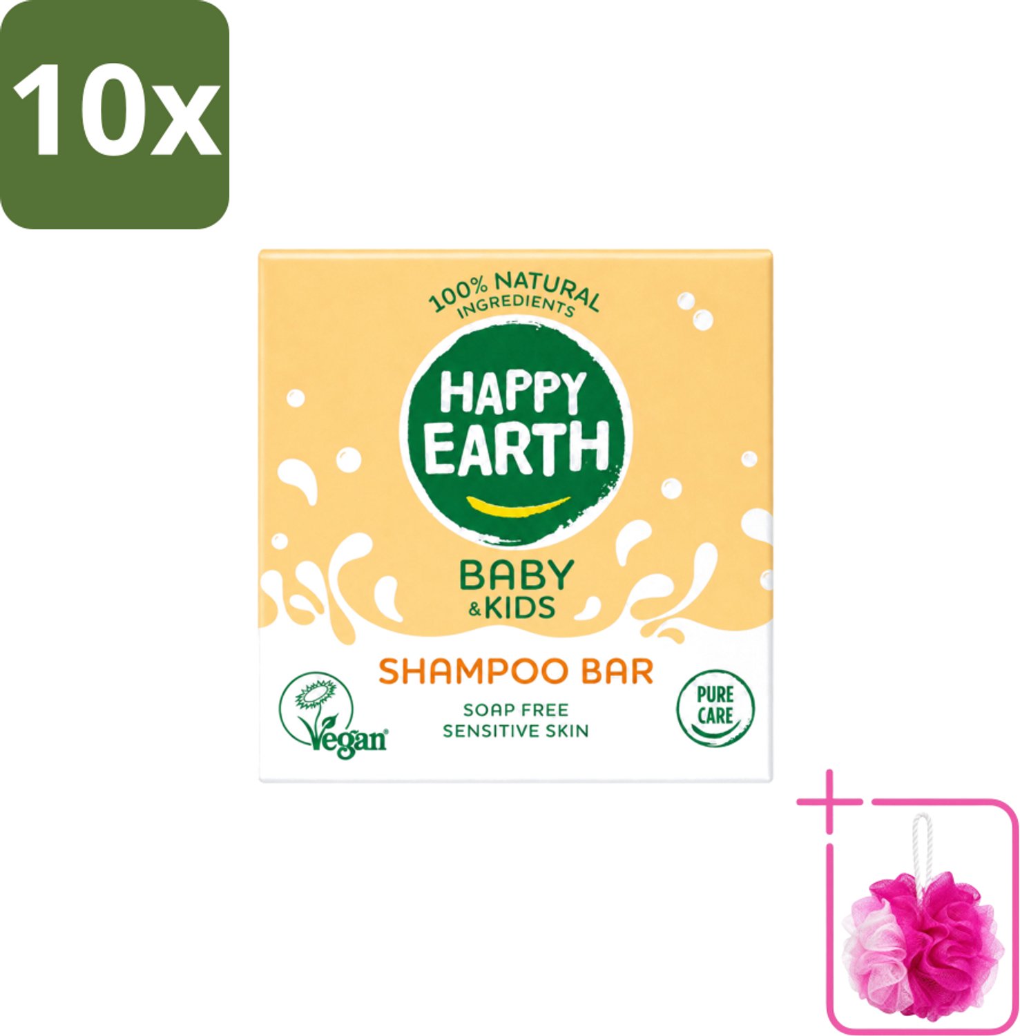 10 x Happy Earth – Shampoo Bar – 100% Natuurlijk Baby & Kids – 50 g - Bulkverpakking - Baby haar verzorging - Douchemop - Kind haar shampoo