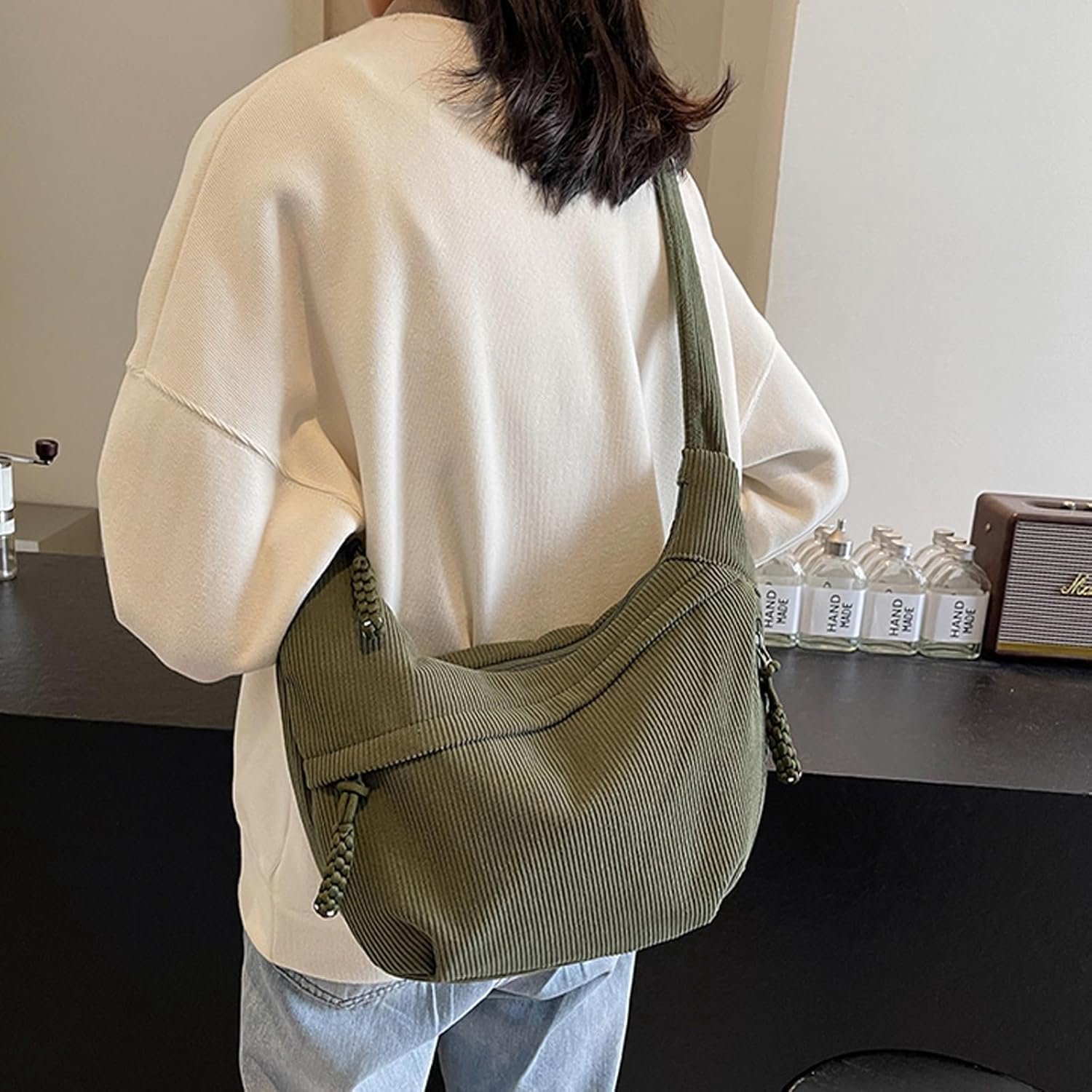 Maan schoudertas met verstelbare schouderriem, corduroy crossbody Moon Bag dames, handtas, middelgrote schoudertas, voor reizen, werk, universiteit, festival en dagelijks gebruik