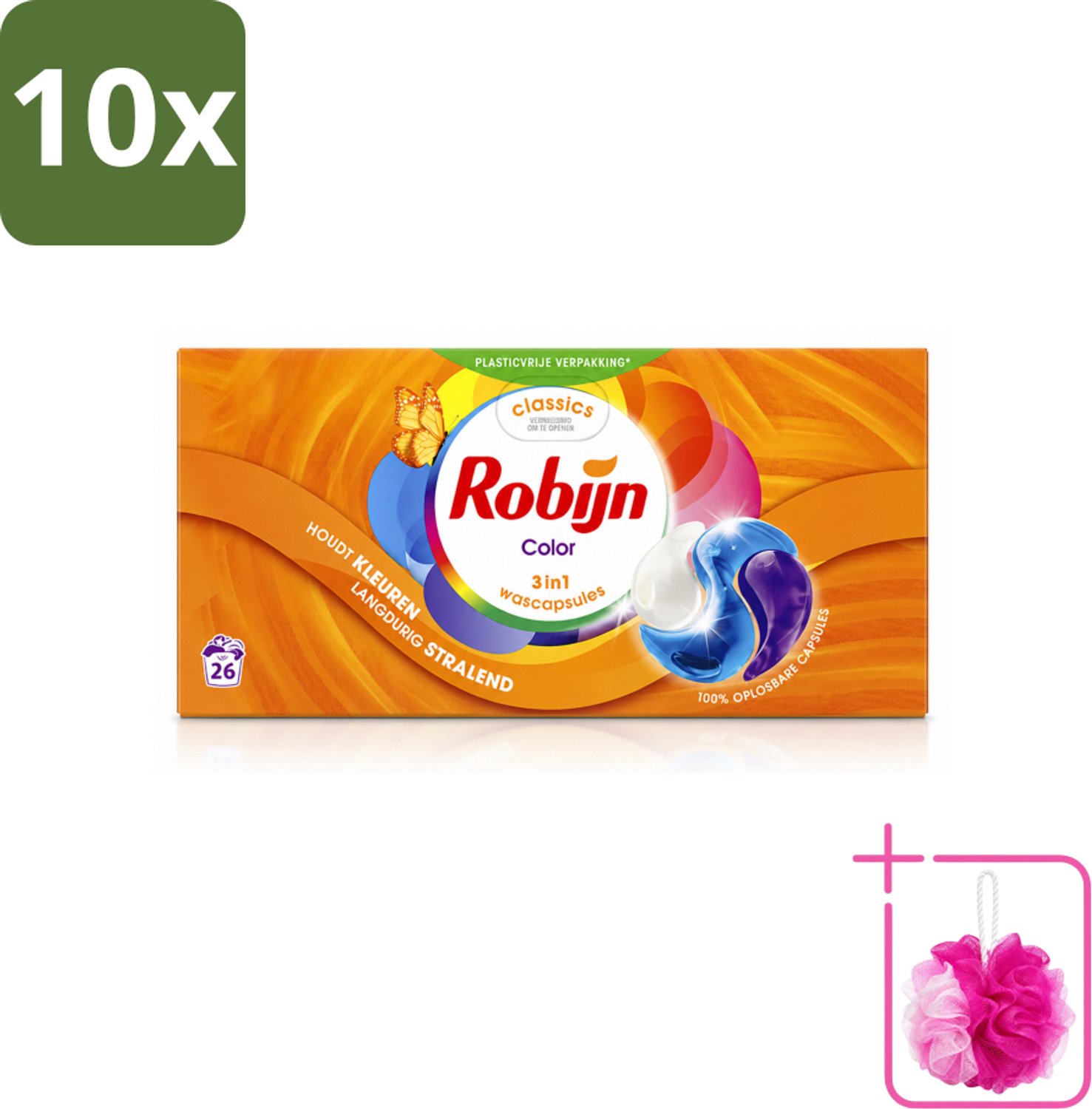 10 x Robijn – 3-in-1 Wascapsules – Color - 26 Capsules - Bulkverpakking - Kleurverzorging - Douchemop - Wascapsules
