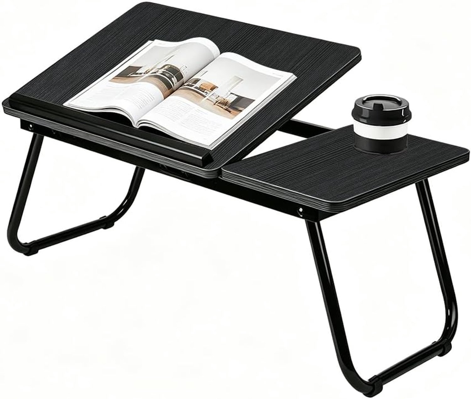 Computertafel, opvouwbaar, van bamboe, verstelbaar dienblad voor laptop, met verstelbare poten en kantelbaar blad, computerstandaard (zwart, 56 x 33 x 24 cm)