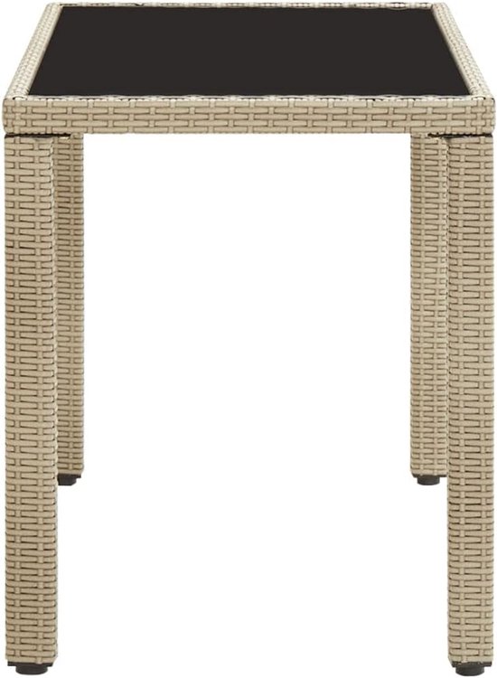 Tuintafel, beige, 123 x 60 x 74 cm, met glazen tafelblad en stalen frame, waterdichte PE rotan eettafel voor terras en veranda — afbeelding 4
