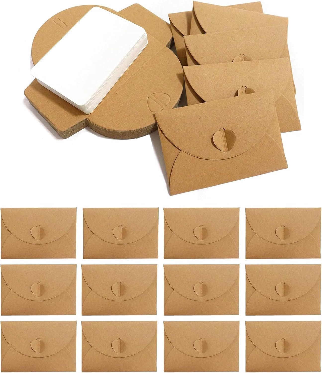 Enveloppen van kraftpapier met hartsluiting en blanco kaarten, 25 kleine enveloppen, mooi en origineel, voor kaarten, doe-het-zelfgeschenken, bruiloften, uitnodigingen, feestdetails en opslag