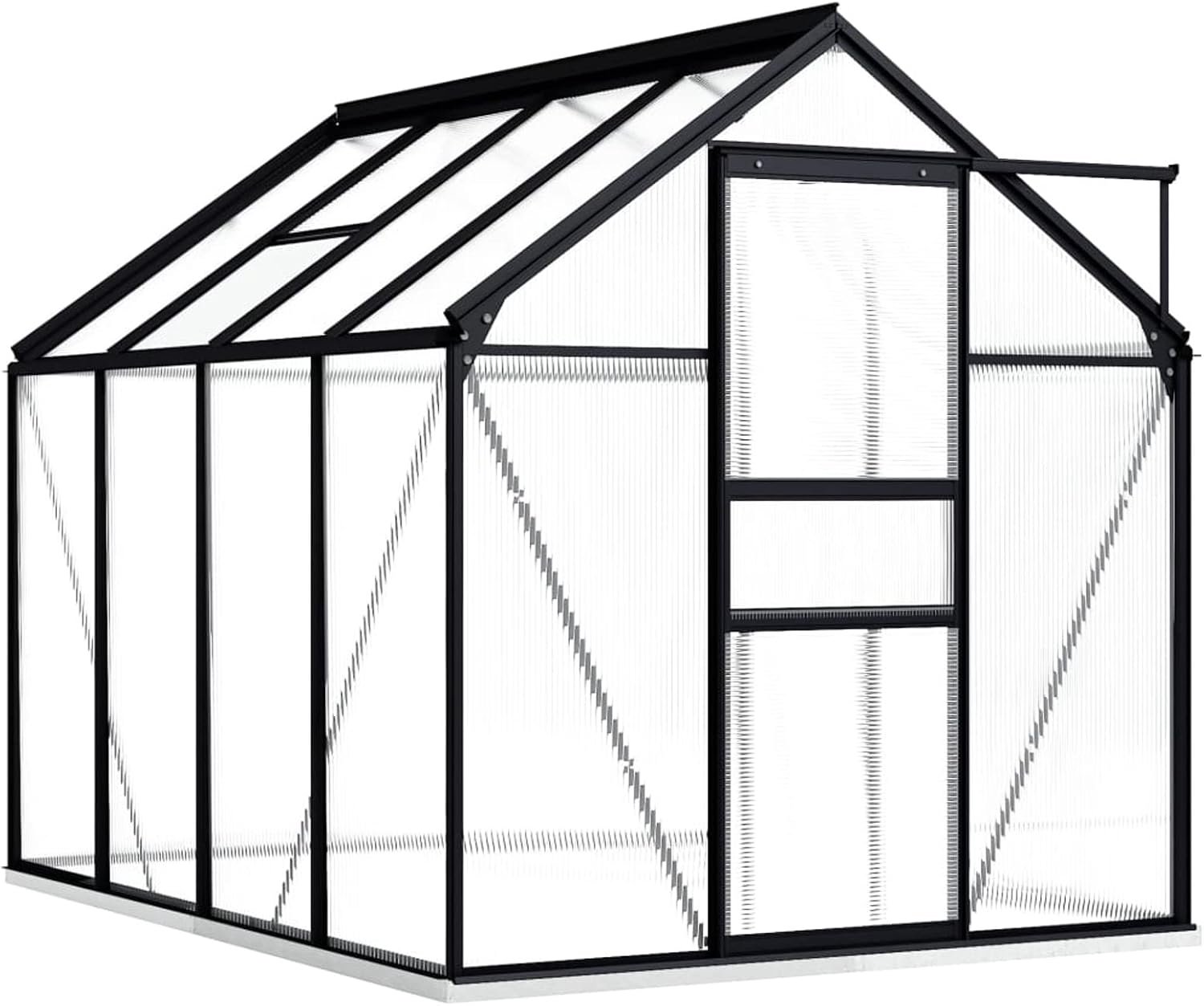 Broeikas met basisframe, antraciet aluminium, 4,75 m², kas, grote walk-in groene kamer, tuinplanten, groeiende gegalvaniseerde bodem, aluminium frame met schuifdeur