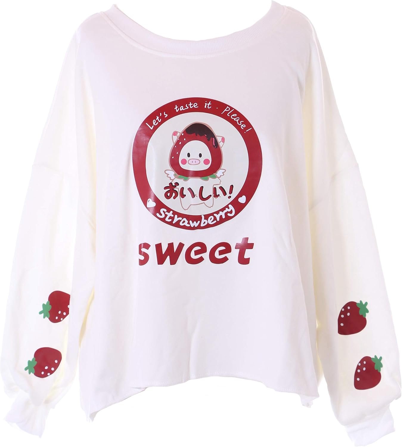 Wit rood zoete aardbeienprint oversized sweatshirt pullover Pastel
