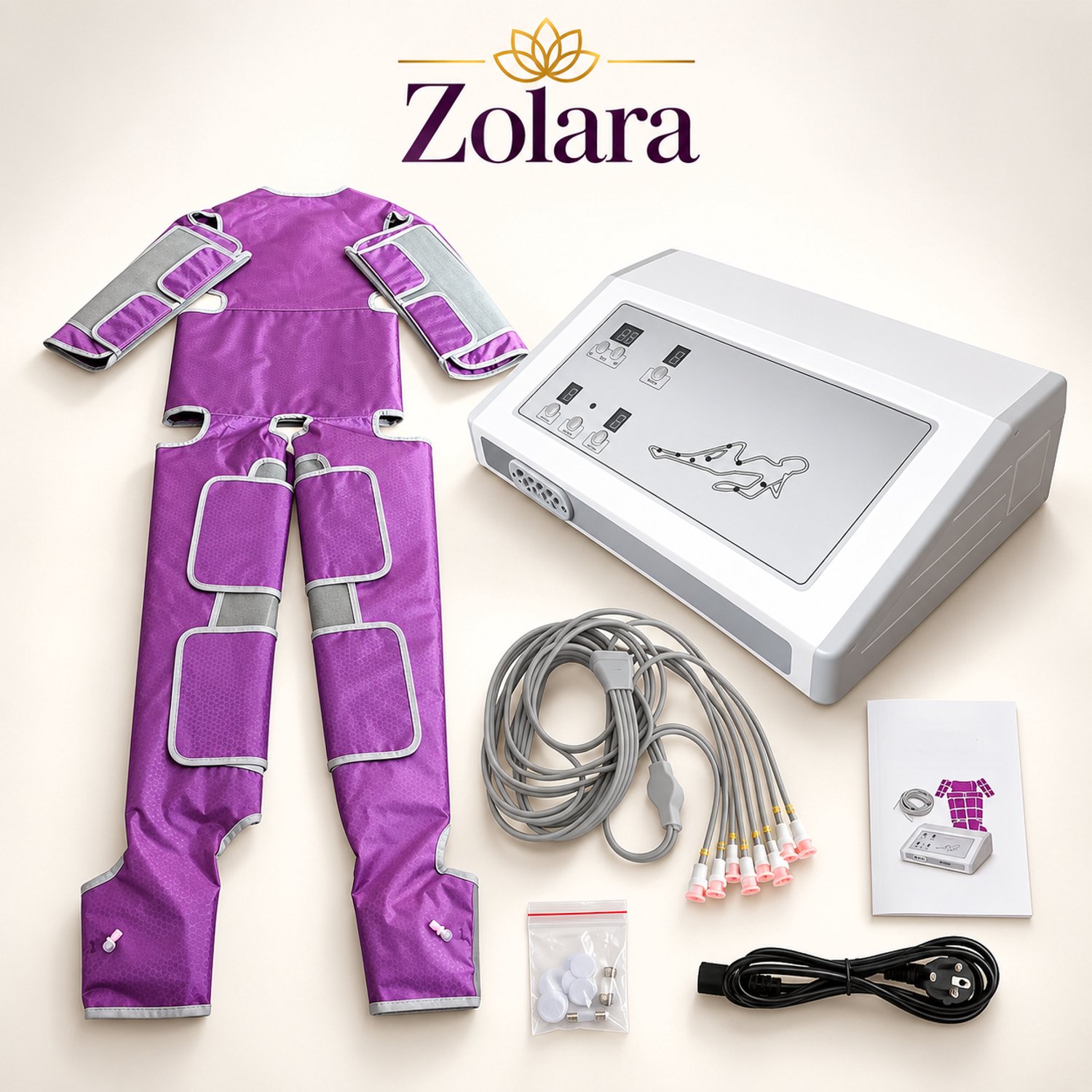 Zolara Pressotherapie Apparaat - Lymfedrainage - Luchtdrukmassage met Compressiepak - 4 Zones - 6 Massagemodi - 7 Intensiteitsniveaus - 400W