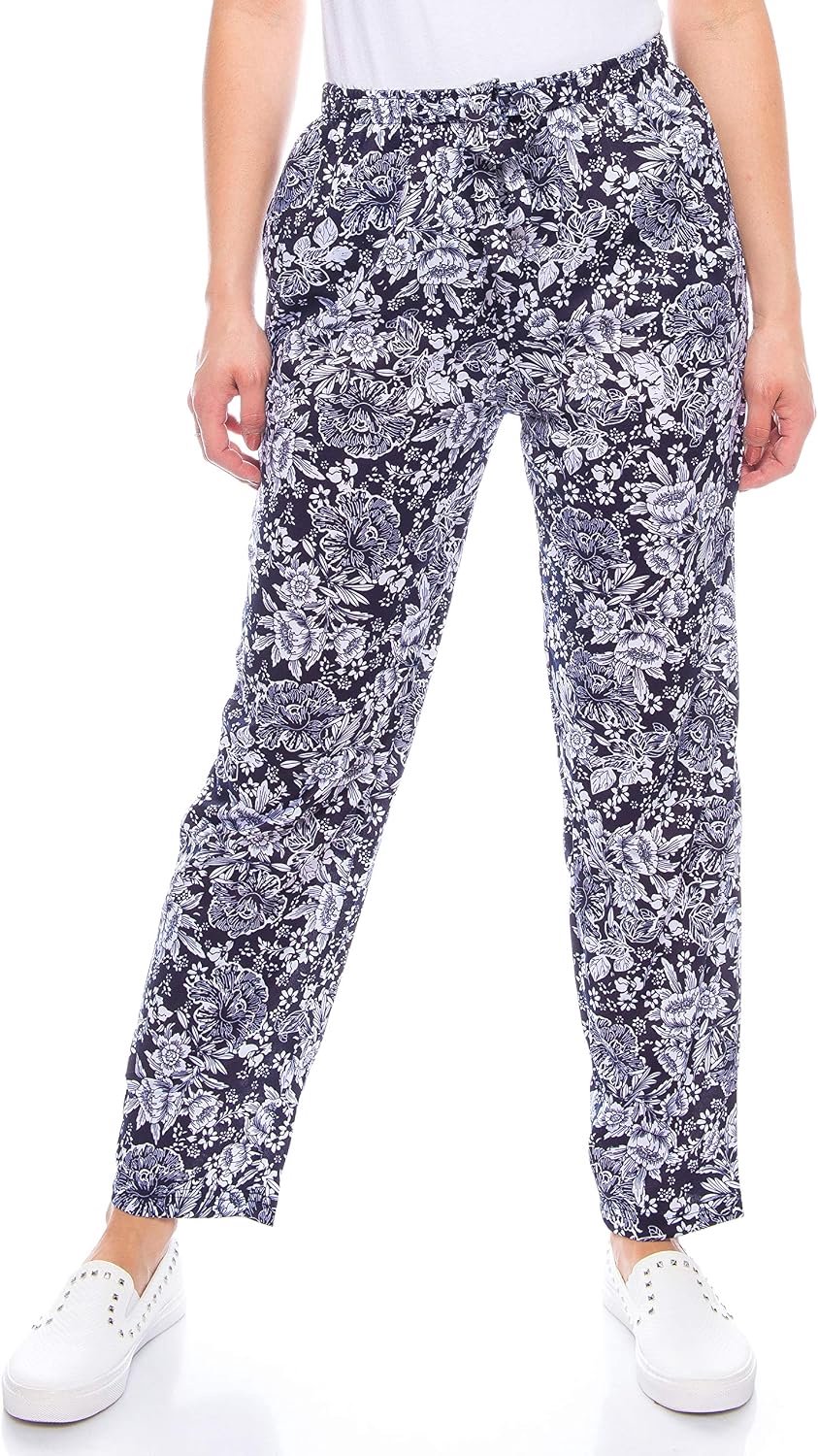 Zomerbroek voor dames, lange lichte vrijetijdsbroek, bloemen, van katoen