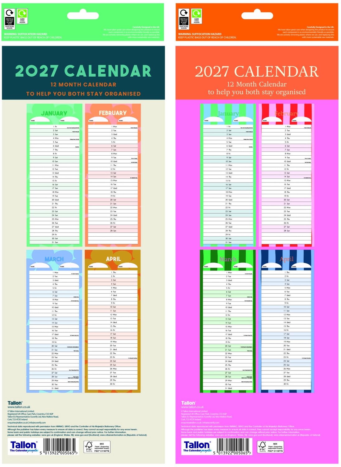 Two Column Kalender 2027 Slimline