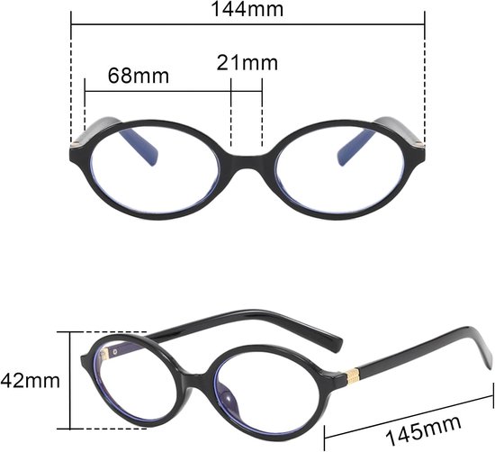 Brilmontuur zonder sterkte, ovale vintage lichte zonnebril in jaren 90-stijl voor dames en heren, anti-blauw licht bril voor computer en mobiele telefoon, met — afbeelding 2
