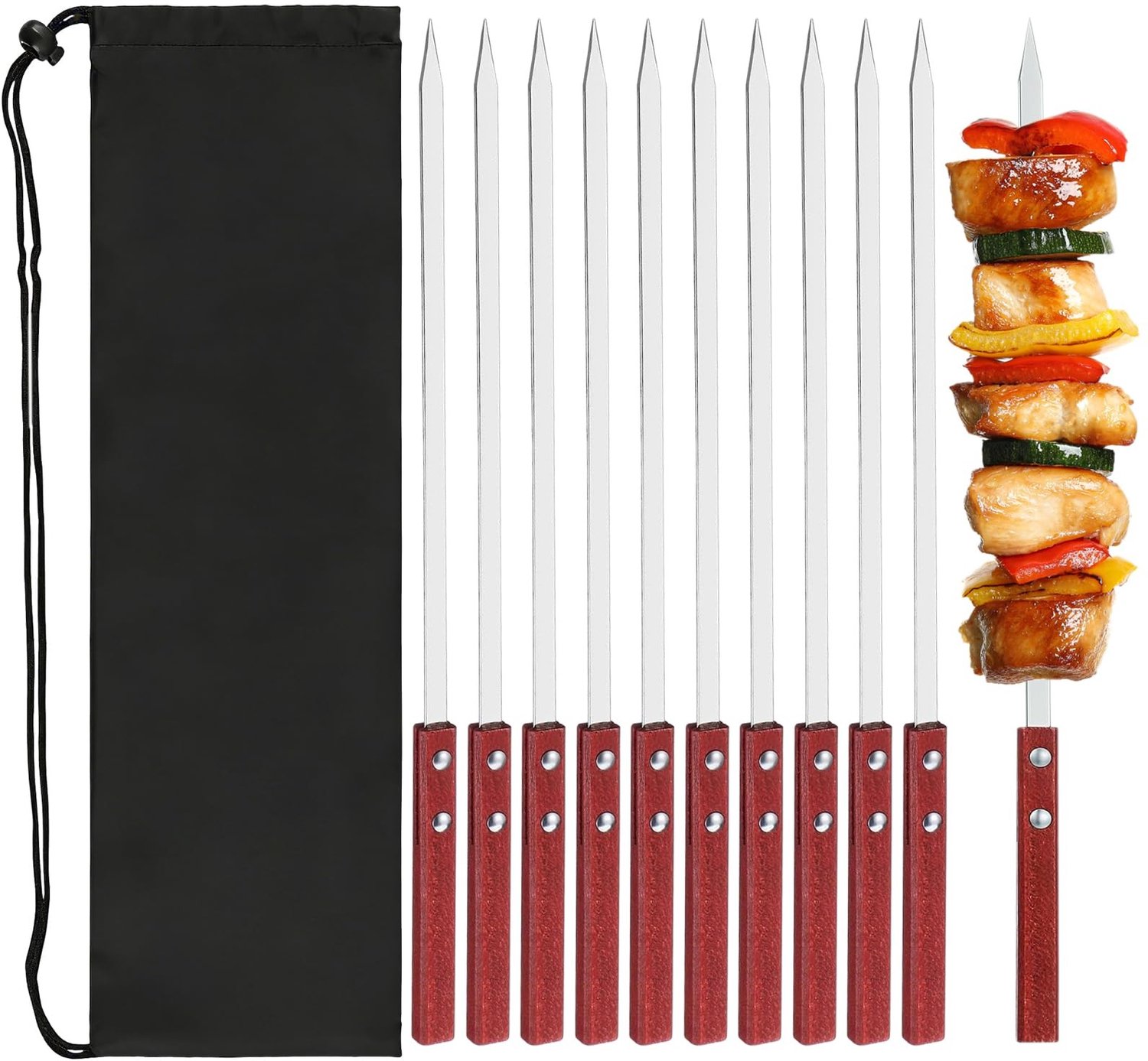 Set van 10 Rvs Grillspiezen met Houten Handvat