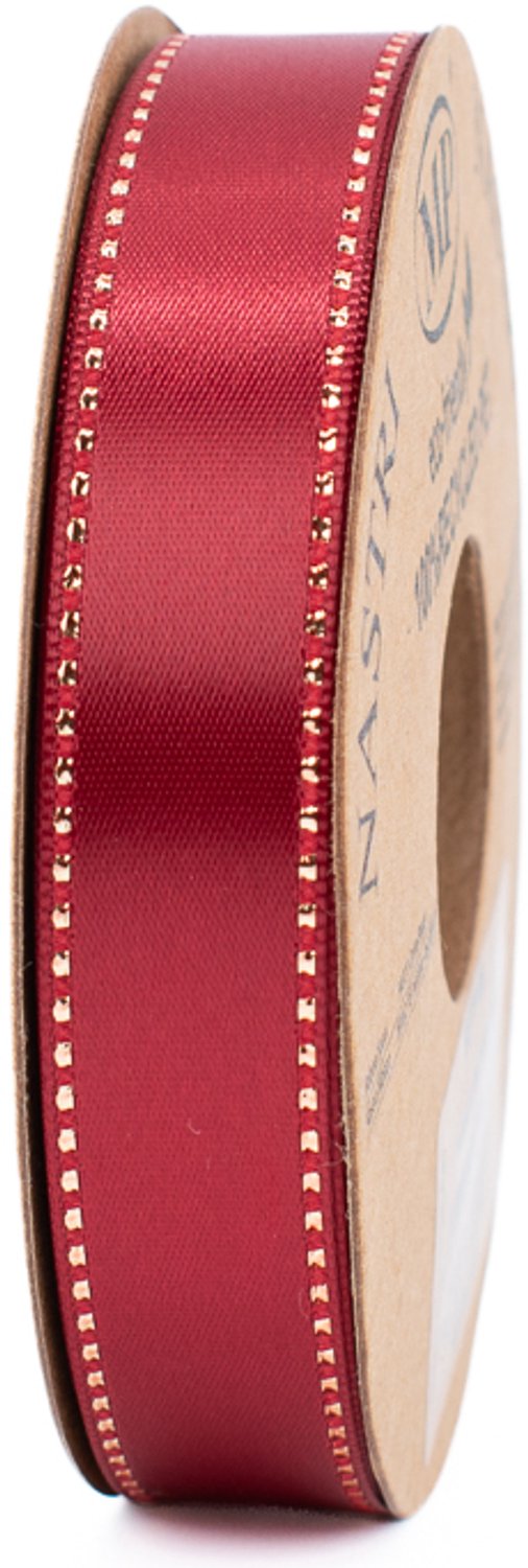 Gerecycled cadeaulint - decoratielint - rood met gouden rand - 15 mm x 20 meter