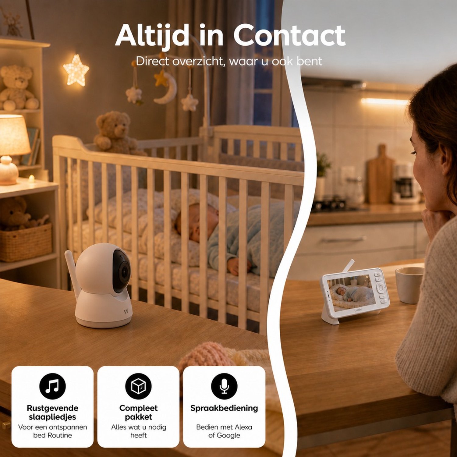 Laxihub AINANNY C3 Kit Wifi Baby Monitor - Babyfoon met Camera - Babyfoon met 5 Inch Scherm - Full HD-Resolutie - Arenti App Slaapliedjes & Temperatuur - Alexa & Google thumbnail 5