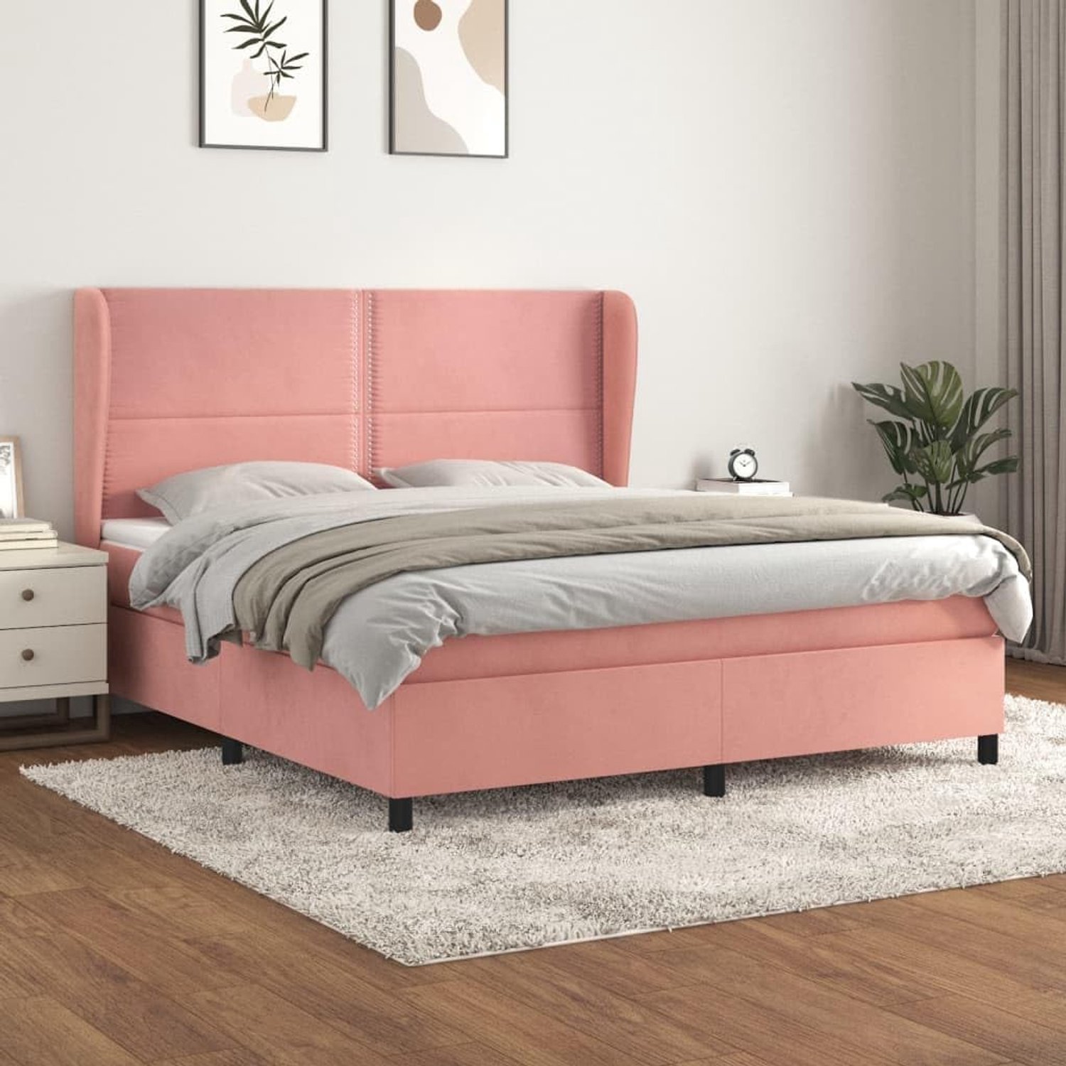 Boxspring met matras fluweel roze 160x200 cm verstelbaar hoofdbord pocketvering matras huidvriendelijk middelharde ondersteuning voor rustgevende nachtrust comfortabel bed