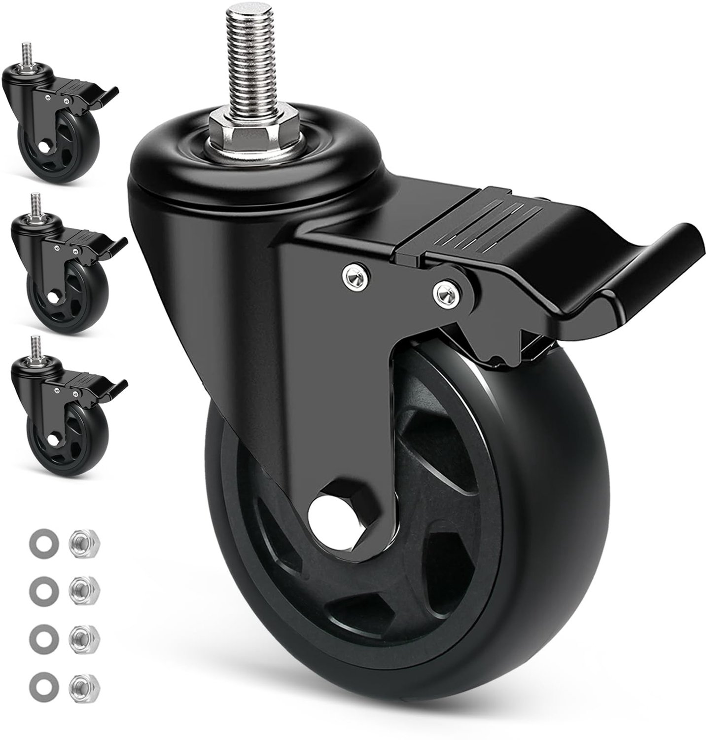Meubelrol met Rem, 125 mm Zwenkwielen, Set van 4 Stuks