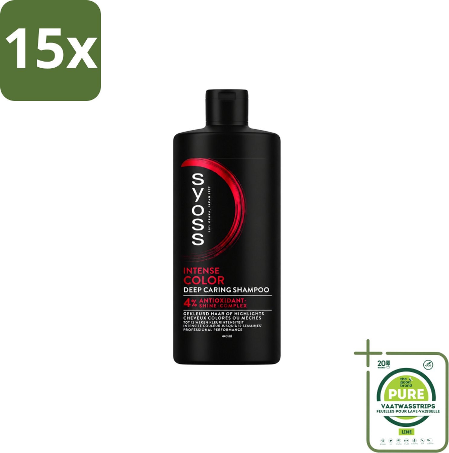 15 x Syoss – Shampoo – Color – 440 ml - Grootverpakking - Vaatwasstrips - Kleurbehoud - Glans - Kleurvervaging - Gekleurd Haar - Highlights