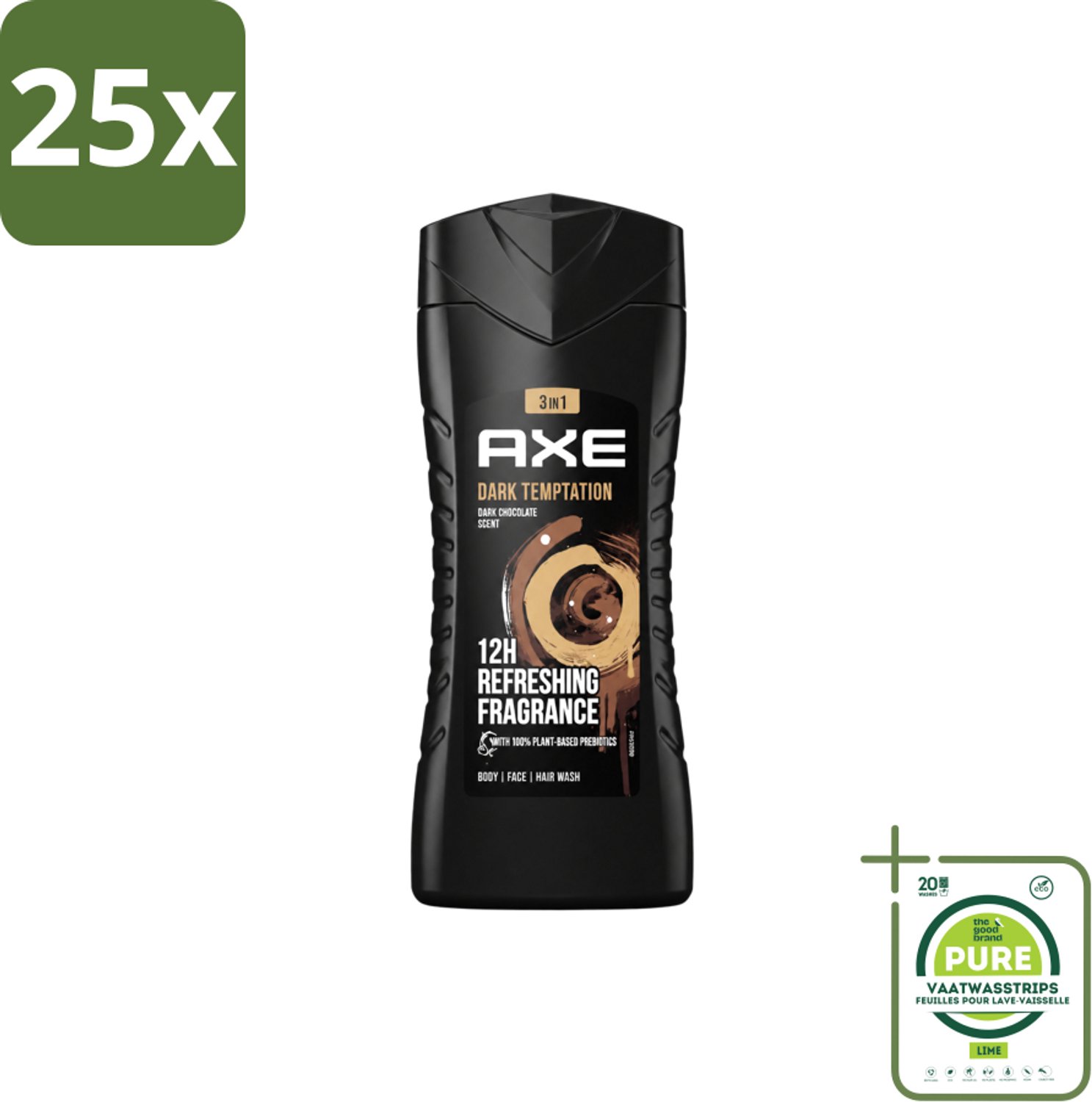 25 x Axe – Douchegel – Dark Temptation – 250 ml - Grootverpakking - Vaatwasstrips - Douchegel - Douchegel Mannen - Douchegel Met Geur - Douchegel Dark Temptation - Douchegel Voor Mannen
