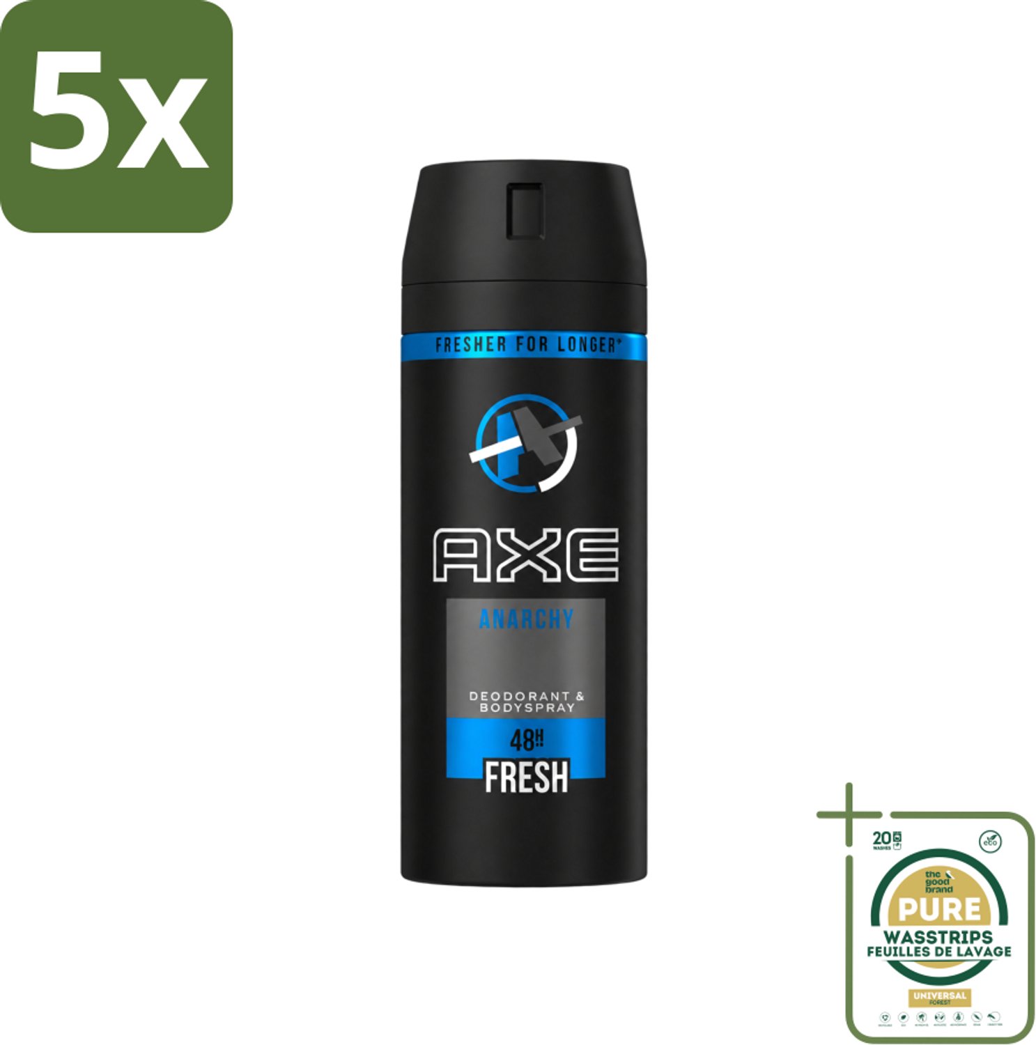 5 x Axe - Deodorant Bodyspray - 48hrs Fresh - Anarchy for Him - 150 ml - Wasstrips - Anarchy For Him - Axe - Deodorant Bodyspray - 48h Fresh - Geurbescherming